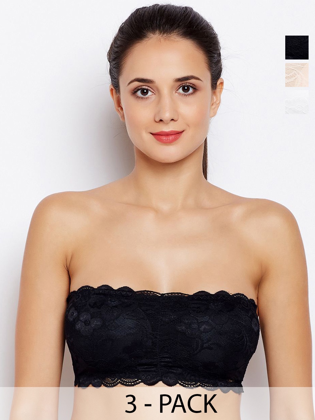 

JMT Wear Floral Lace Half Coverage Non-Wired Removable Padding Bandeau Bra, Black