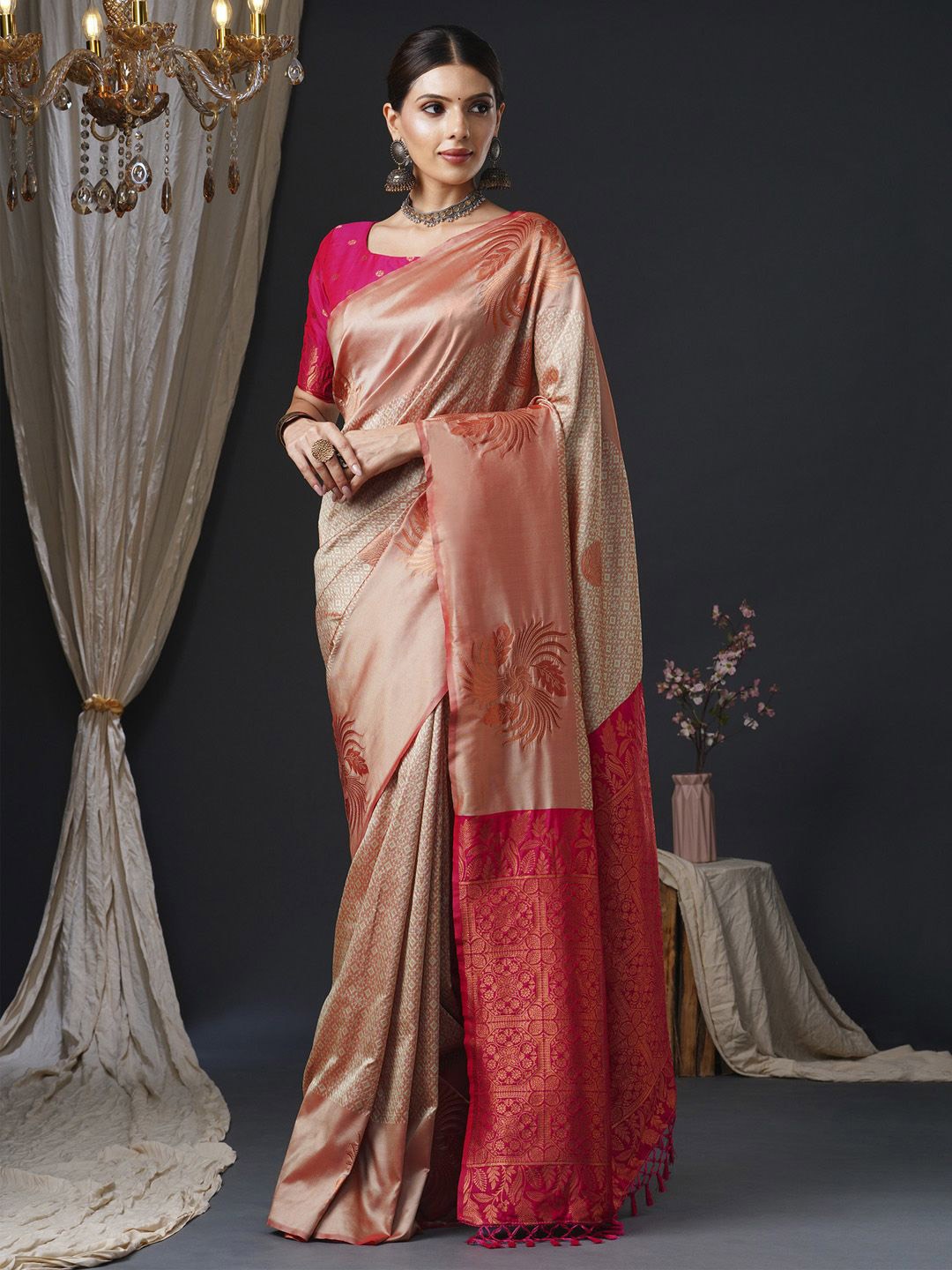 

Anouk Ethnic Motifs Zari Silk Blend Banarasi Saree, Peach