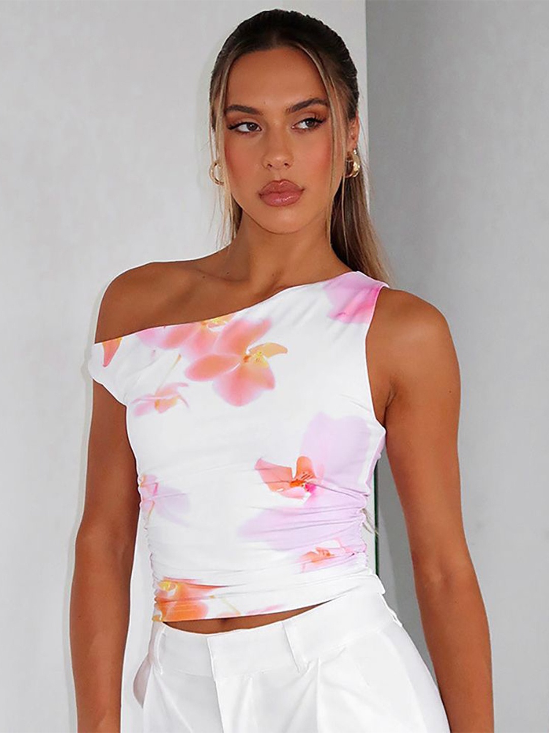 

StyleCast x Revolte Women Floral Printed One Shoulder Top, Pink