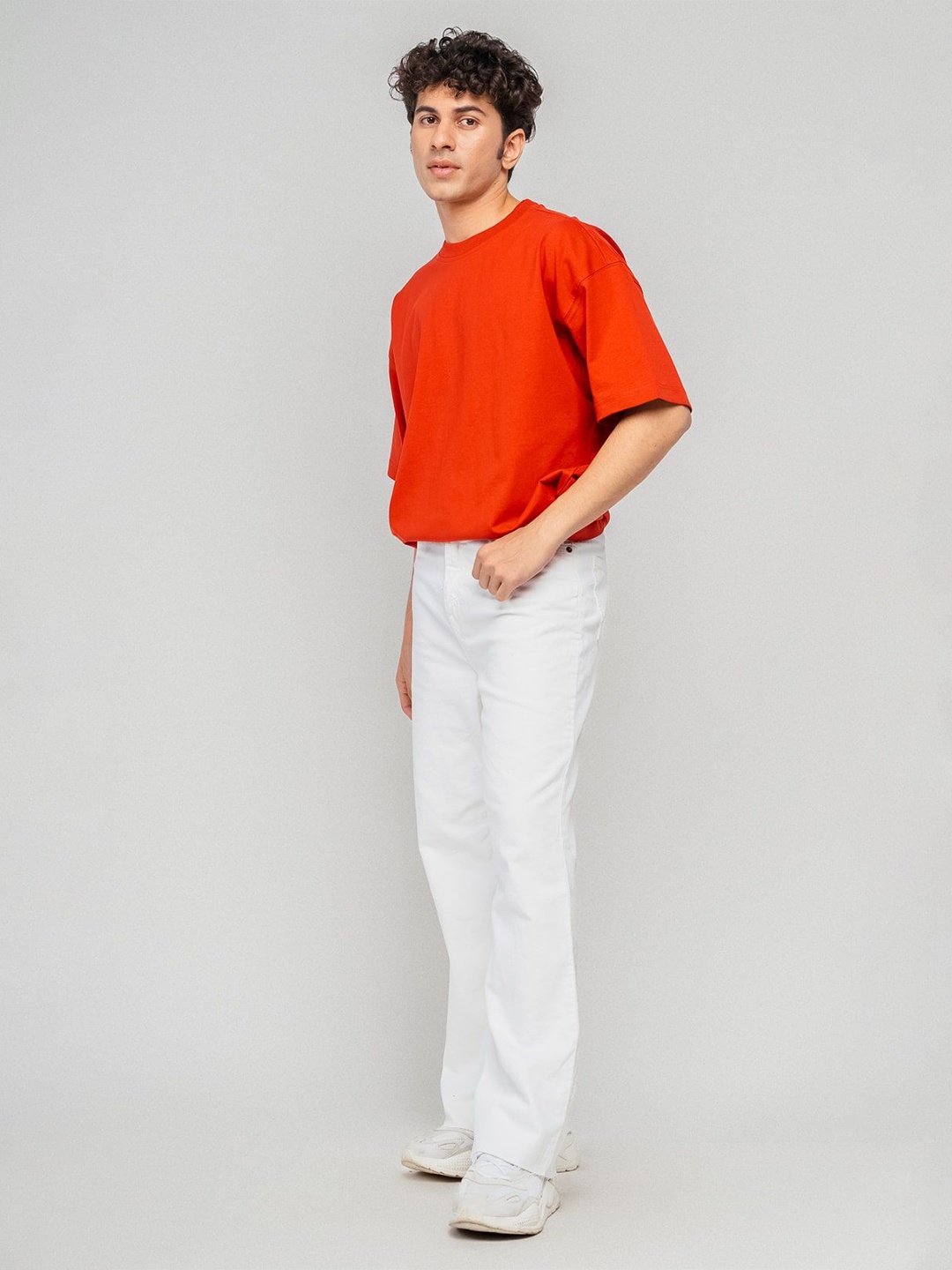 

FREAKINS Men Cotton Bootcut High-Rise Low Distress Jeans, White