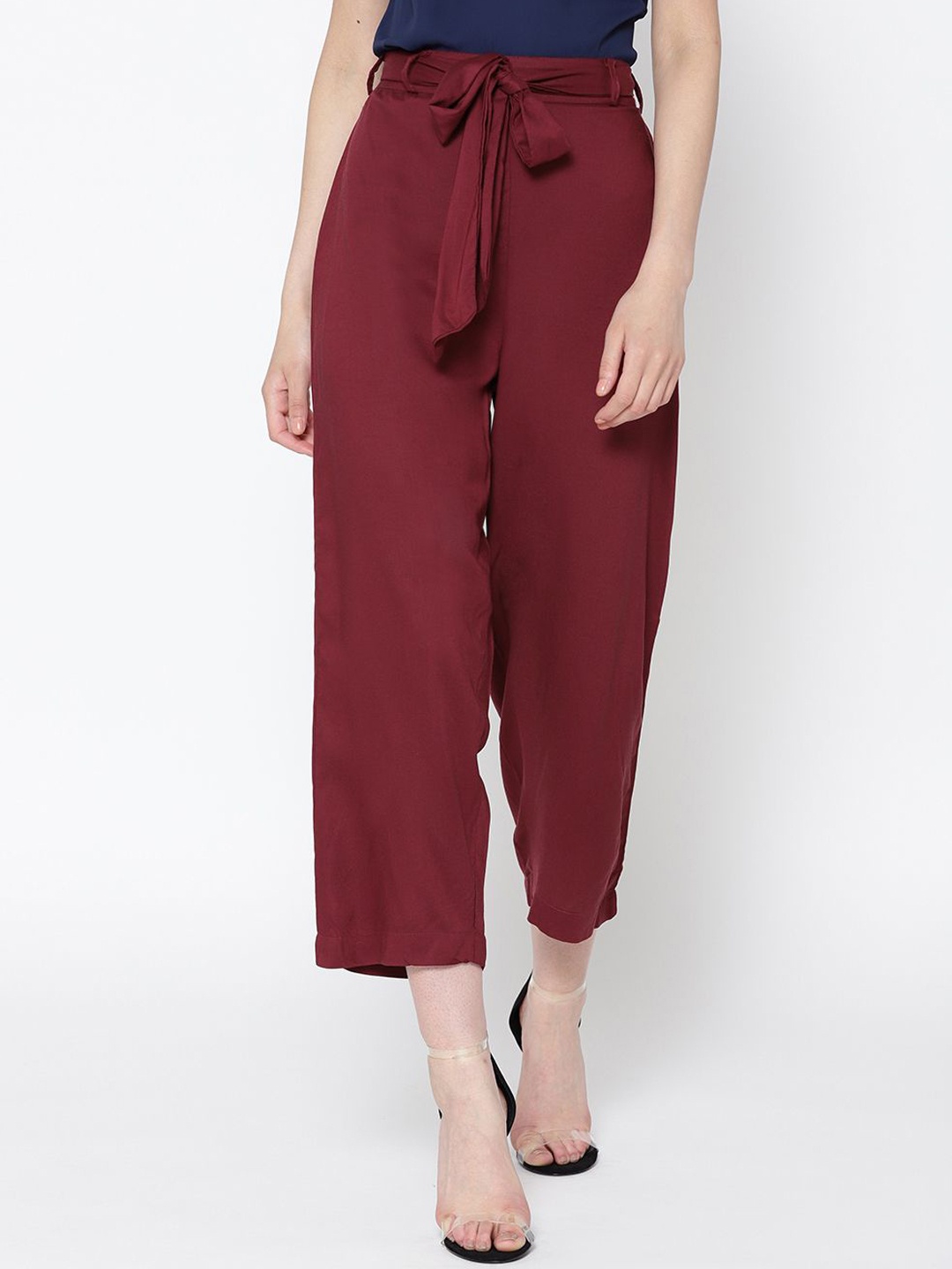 

Sera Women Mid Rise Loose Fit Peg Trousers, Maroon