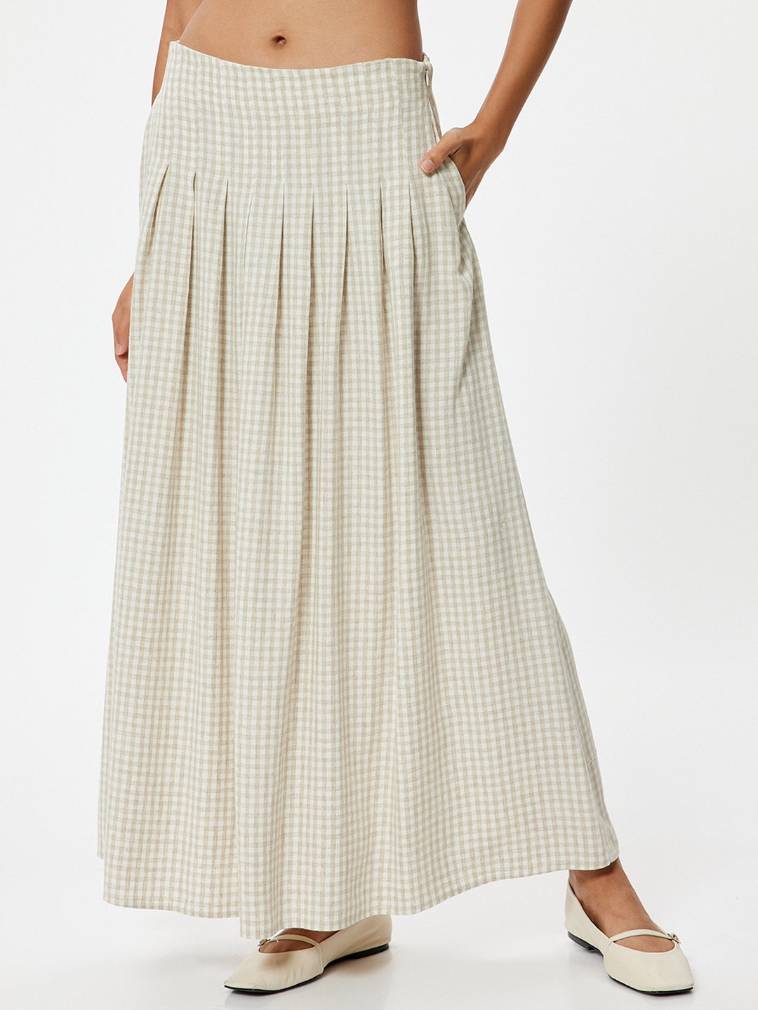 

Koton Women Checked A-Line Maxi Skirts, Beige