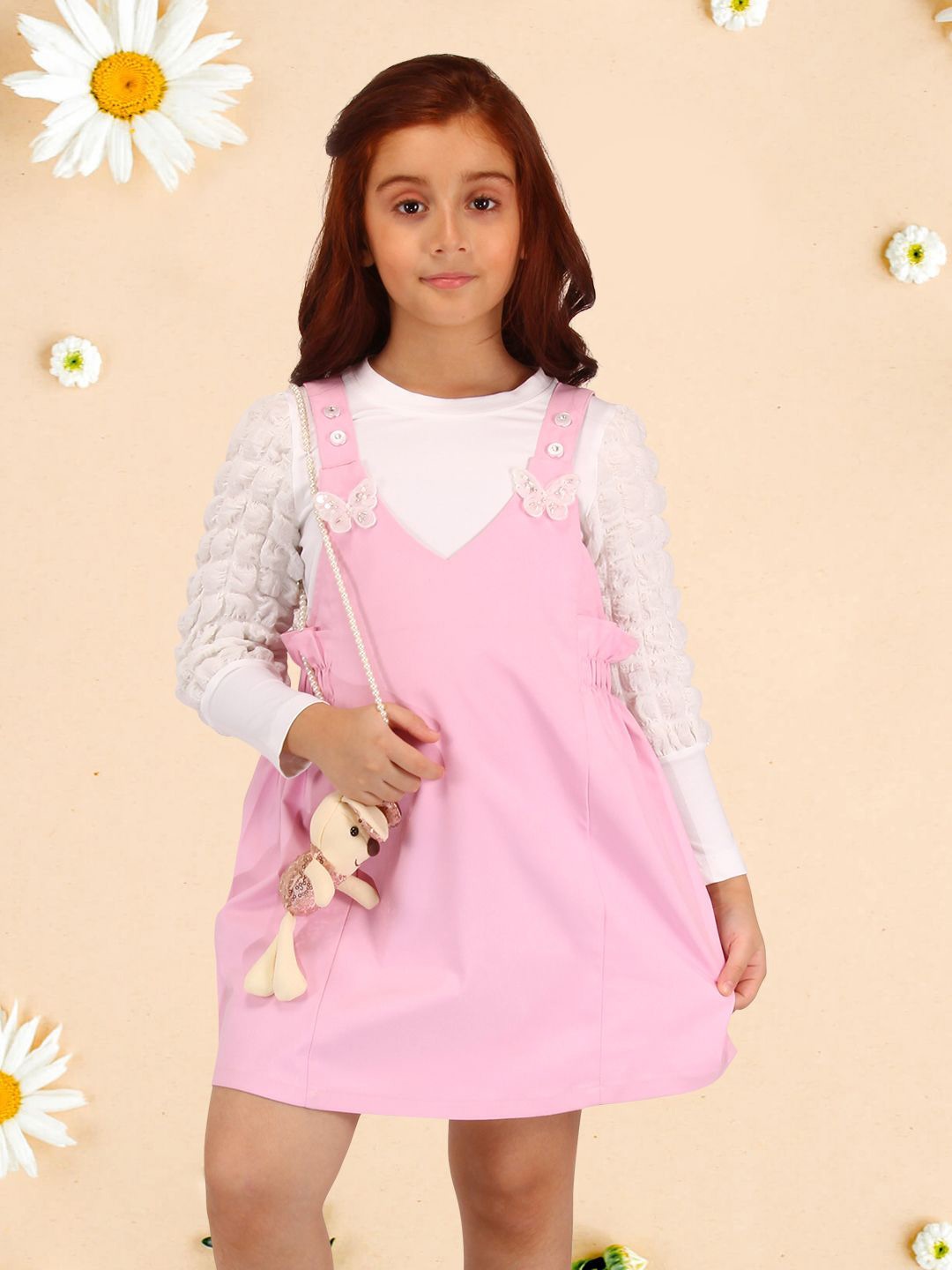 

CUTECUMBER Girls Applique Pinafore Dress, Pink