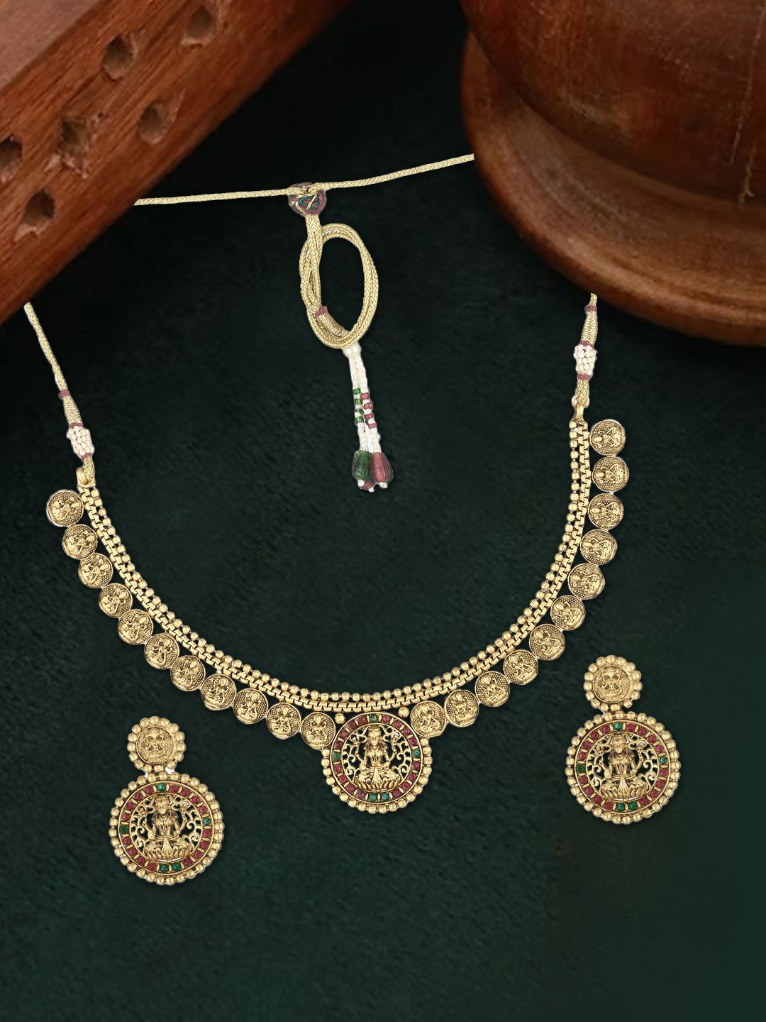 

Adwitiya Collection 24KT Gold-Plated Stones-Studded & Beaded Necklace and Earrings