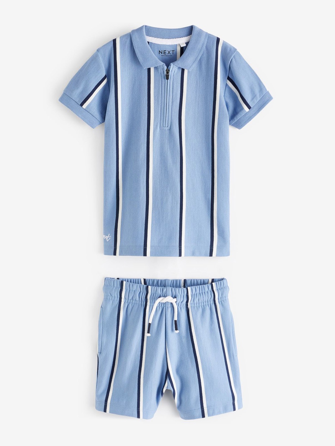 

NEXT Infant Boys Pure Cotton Striped T-shirt With Shorts, Blue