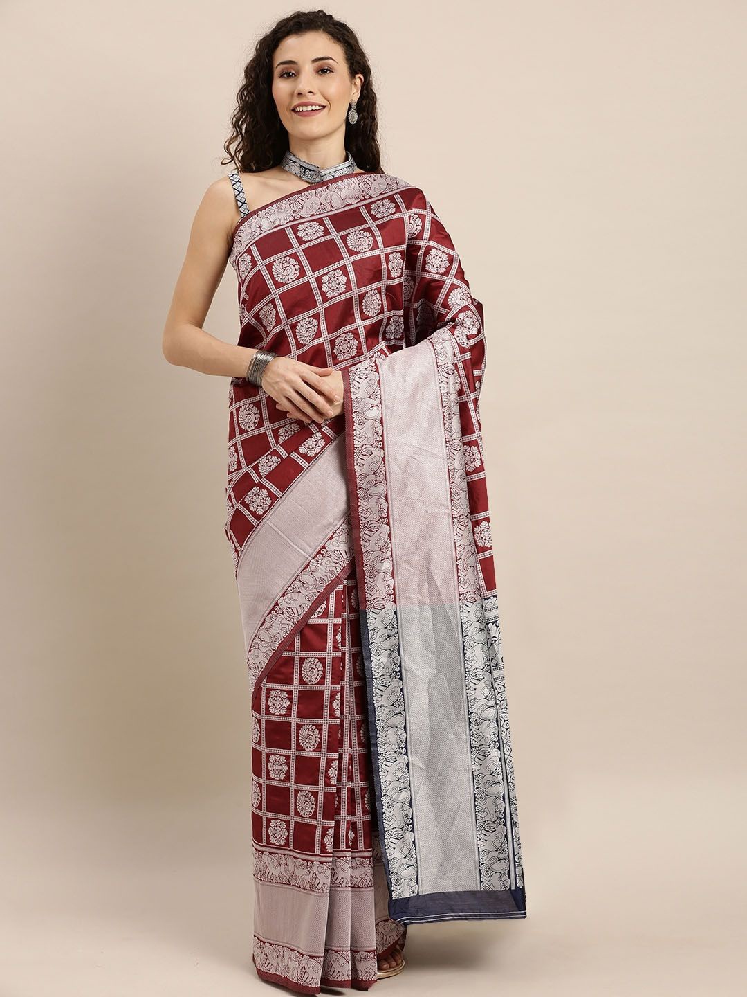 

Somras Woven Design Zari Poly Silk Saree, Brown