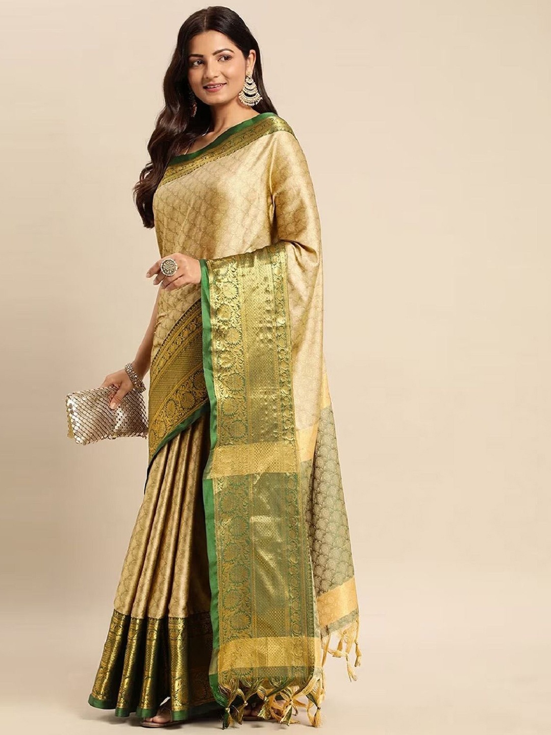 

JULEE Woven Design Zari Banarasi Saree, Green