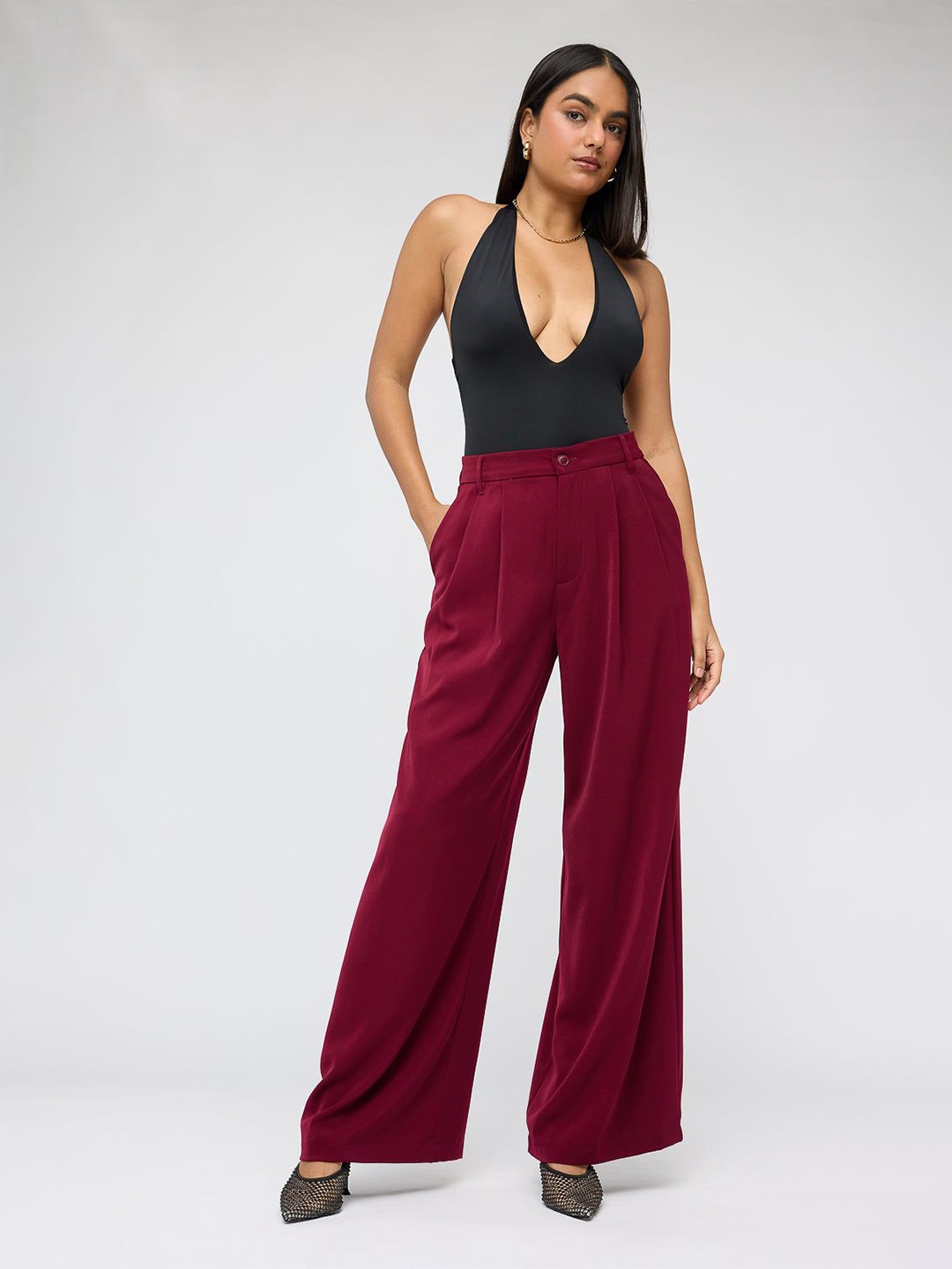 

FREAKINS Garnet Super Flared Korean Pants, Maroon