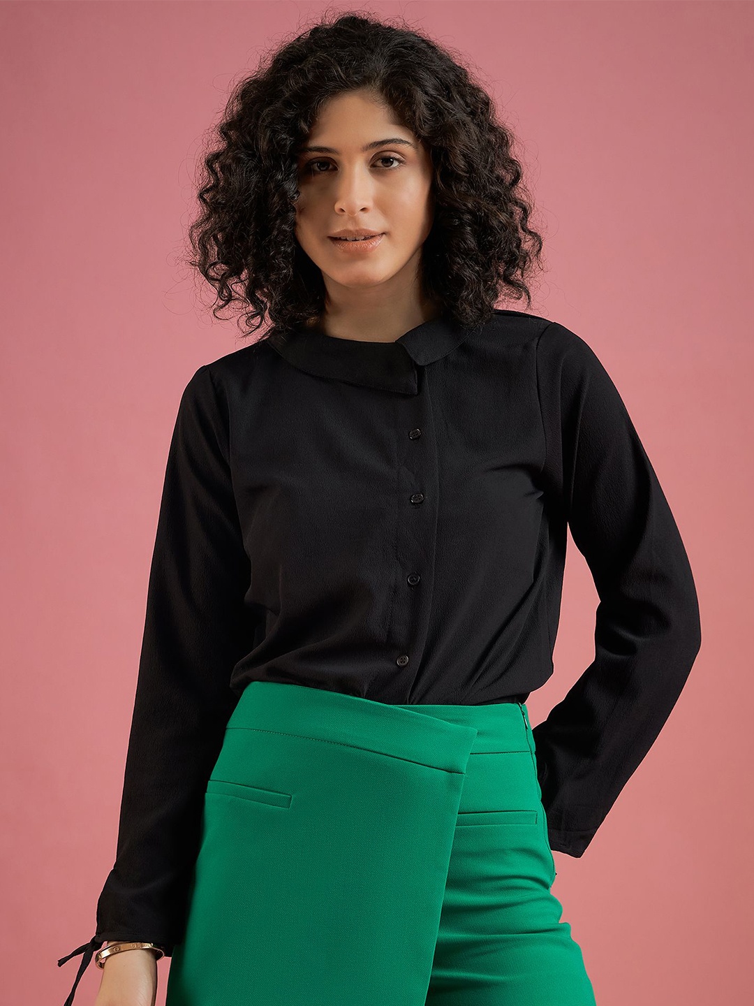 

DressBerry Women Solid Round Neck Polyester Top, Black