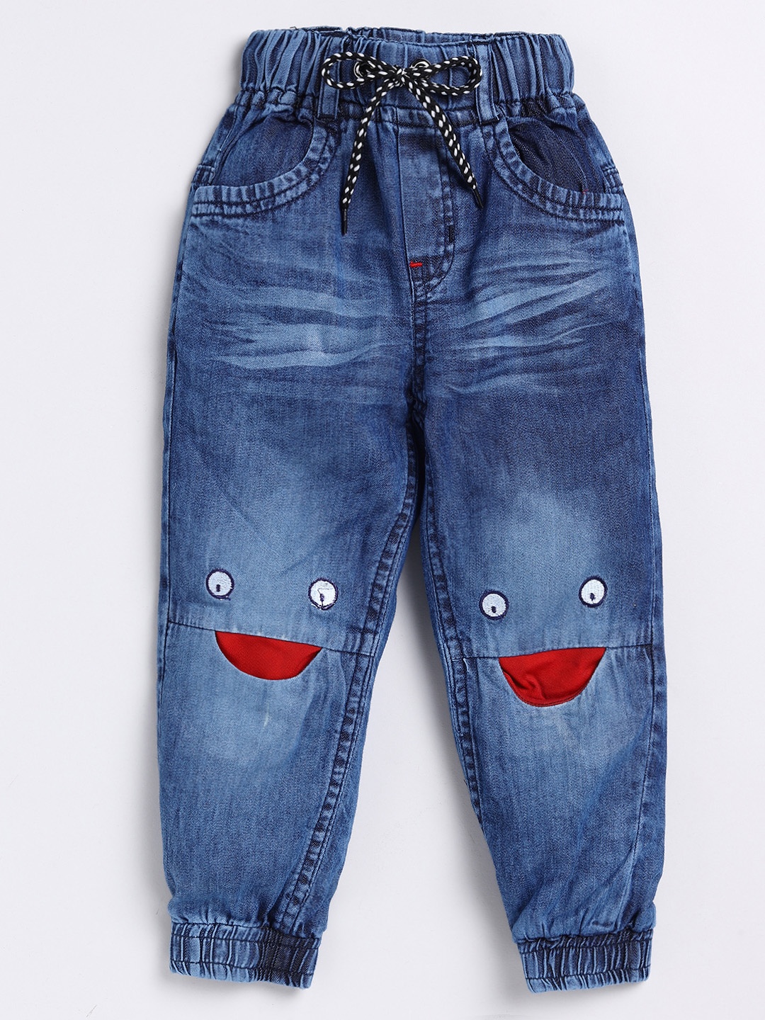 

Here&Now X Denikid Boys Pure Cotton Heavy Fade Embroidered Joggers Jeans, Blue