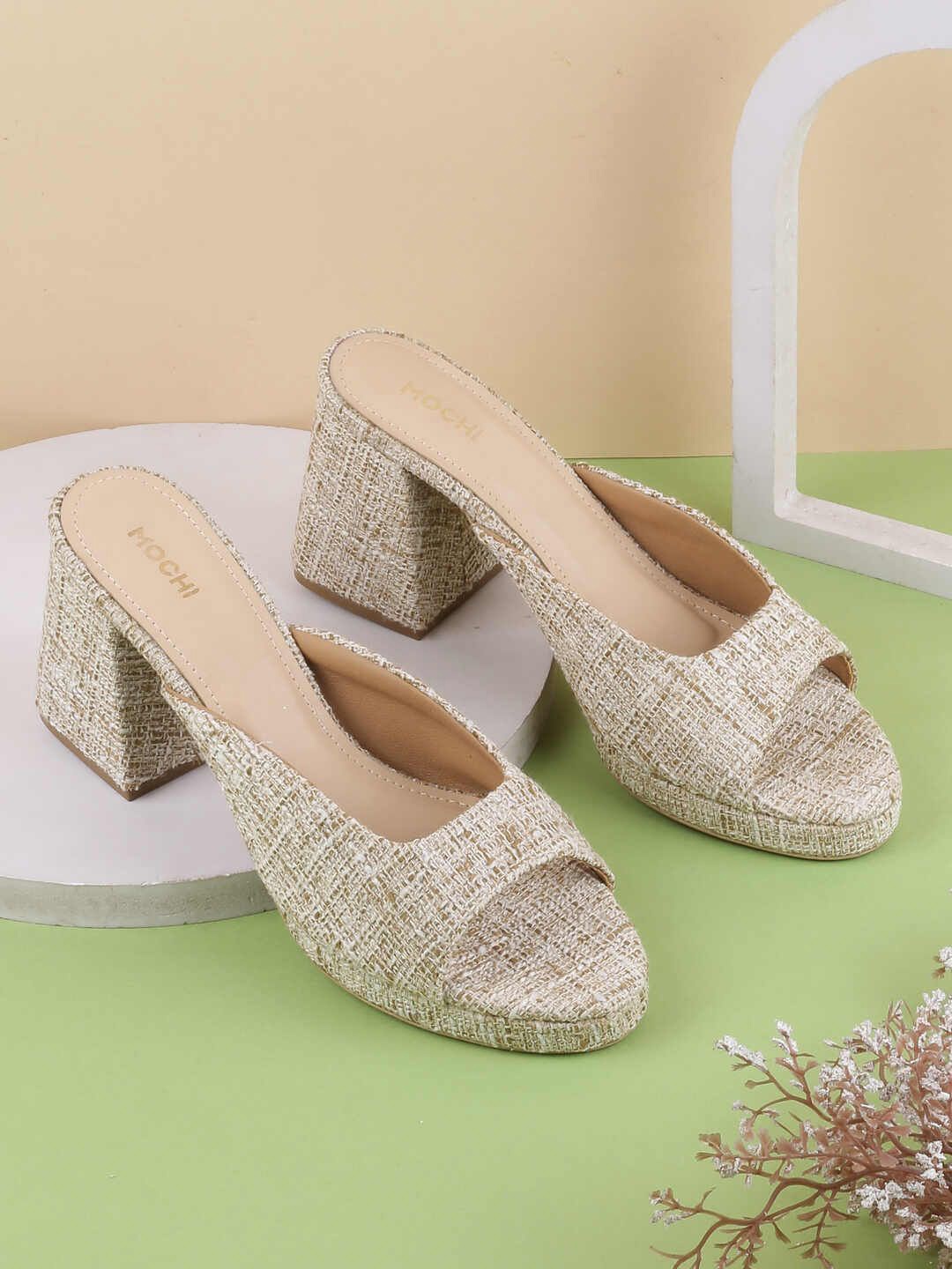 

Mochi Women Block Heels Sandals, Beige