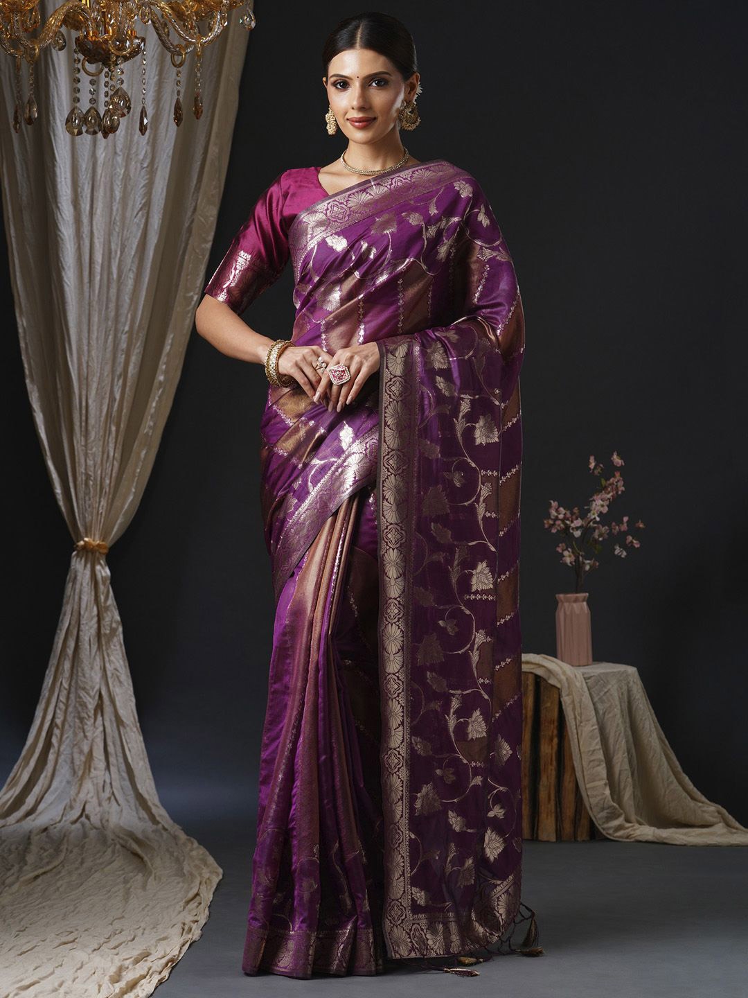 

Anouk Woven Design Zari Organza Banarasi Saree, Magenta