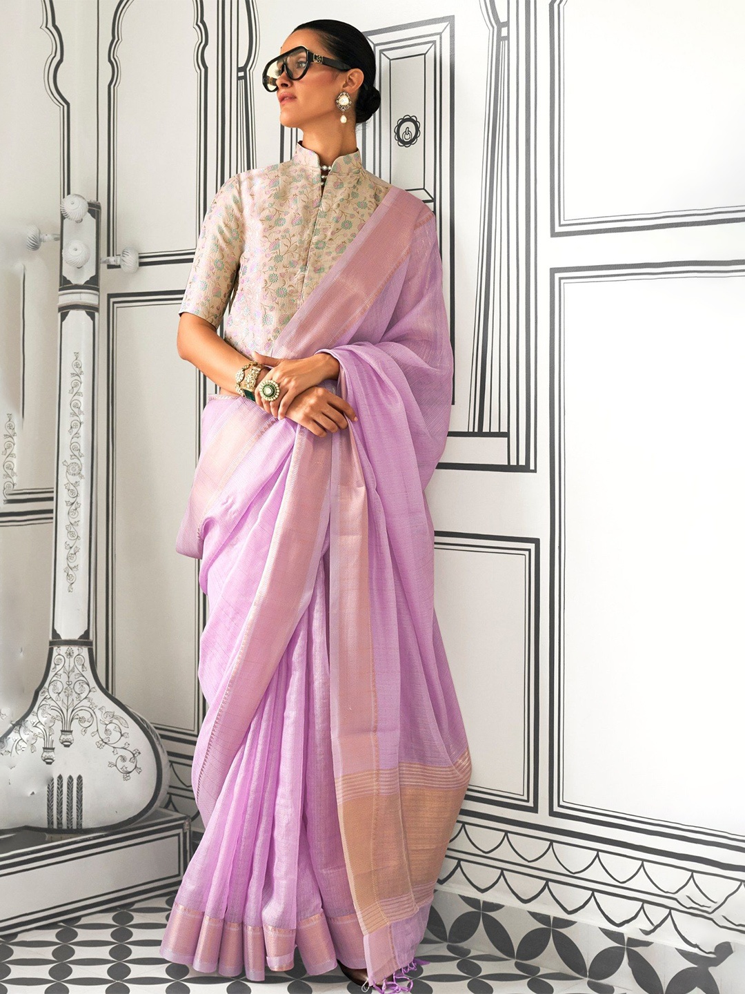 

MySilkLove Woven Design Zari Striped Saree, Purple