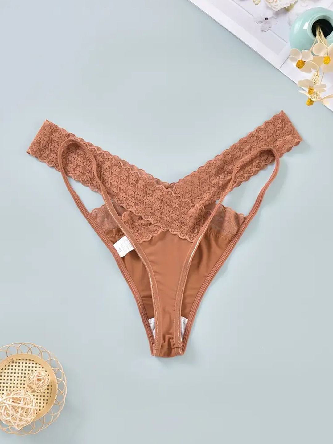 

LULU & SKY Women Lace Cut Out Detail Mid-Rise Thongs T32-PINK