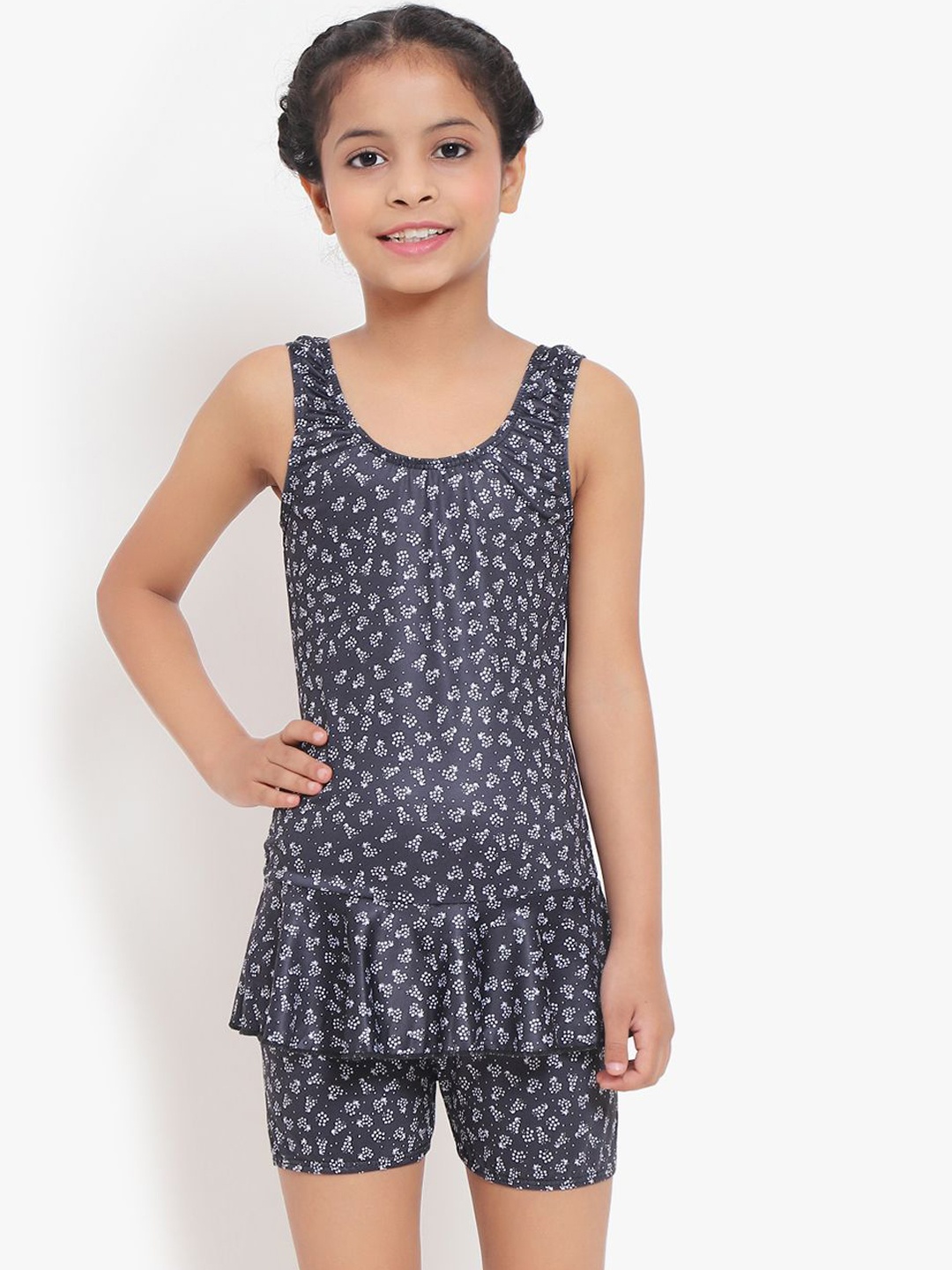 

JMT Wear Girls Printed Swimming Dress, Black