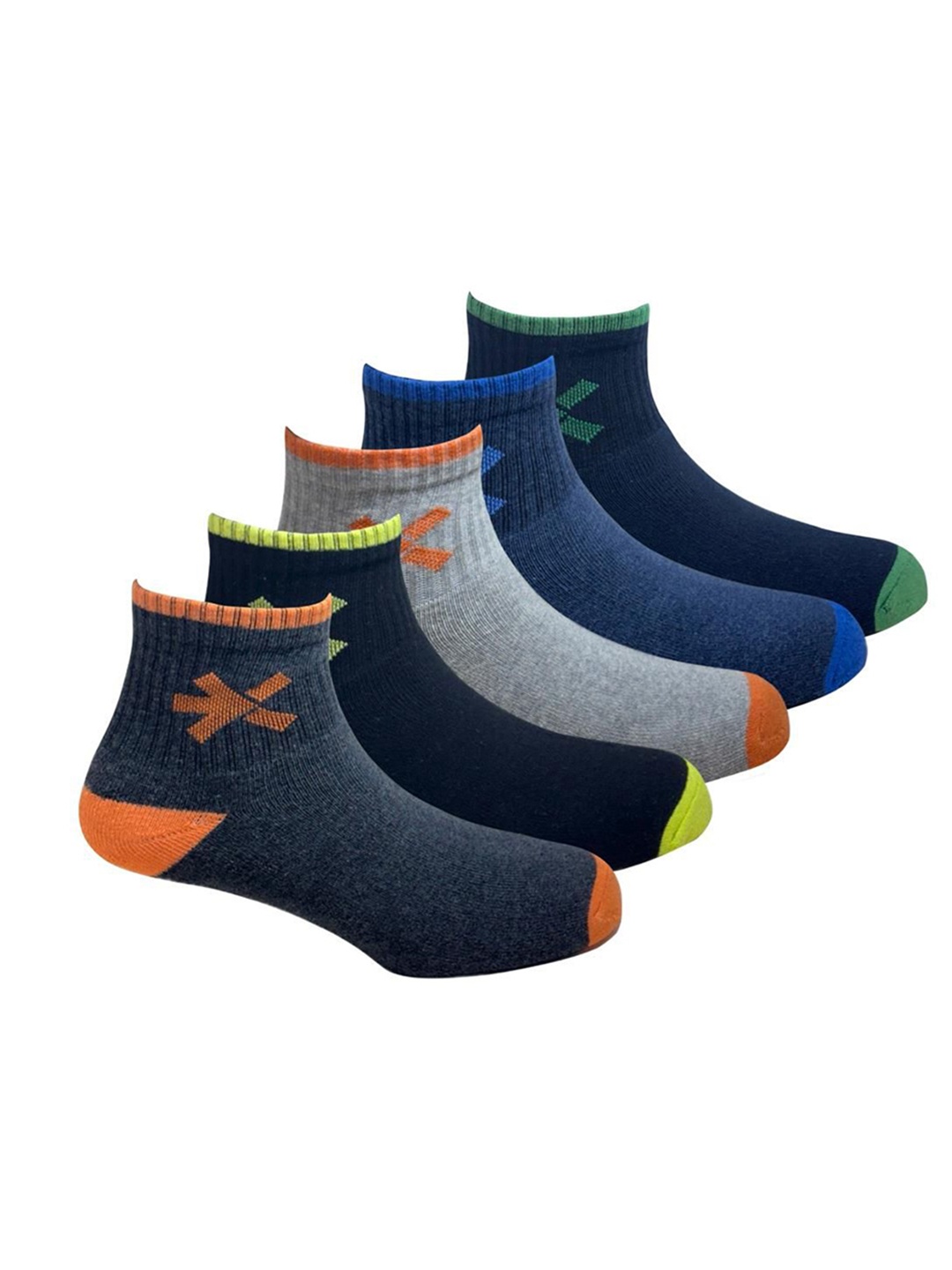 

HRX by Hrithik Roshan Unisex Pack Of 5 Patterned Ankle-Length Socks, Blue