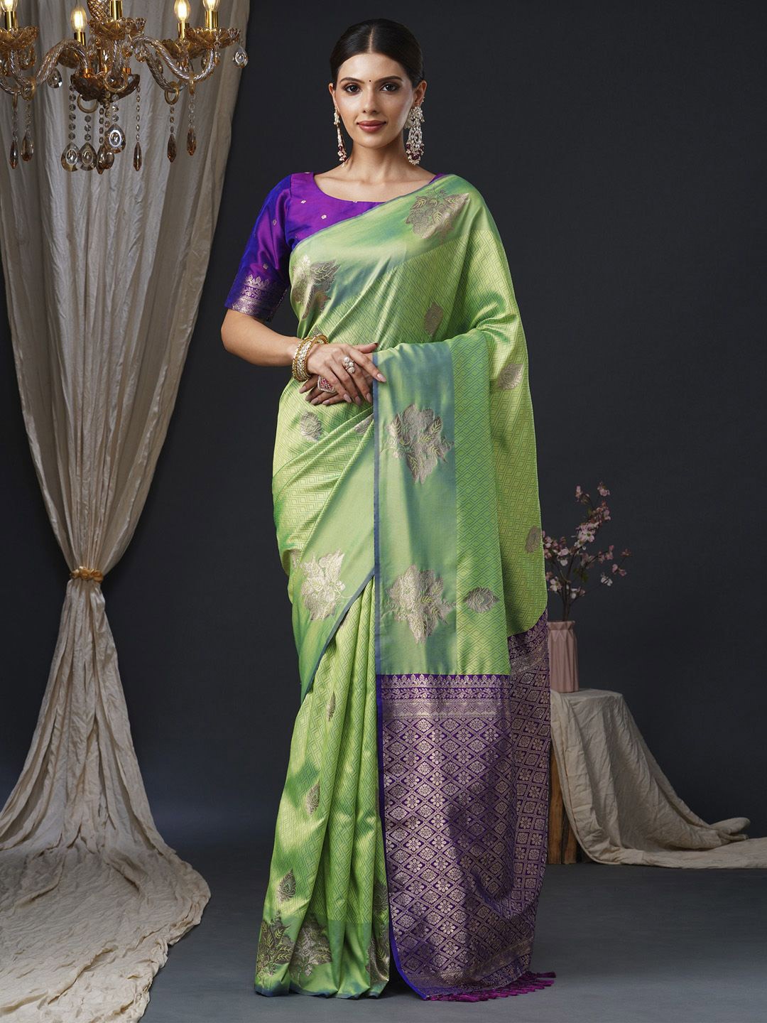 

Anouk Woven Design Zari Banarasi Saree, Green