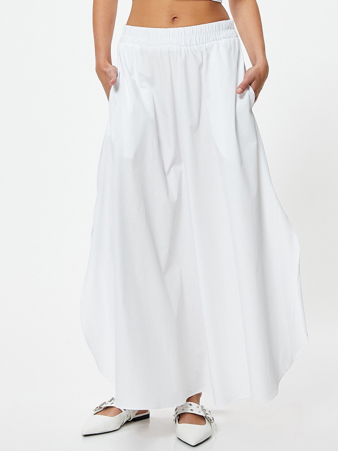 

Koton Pure Cotton Midi Flared Skirts, Off white