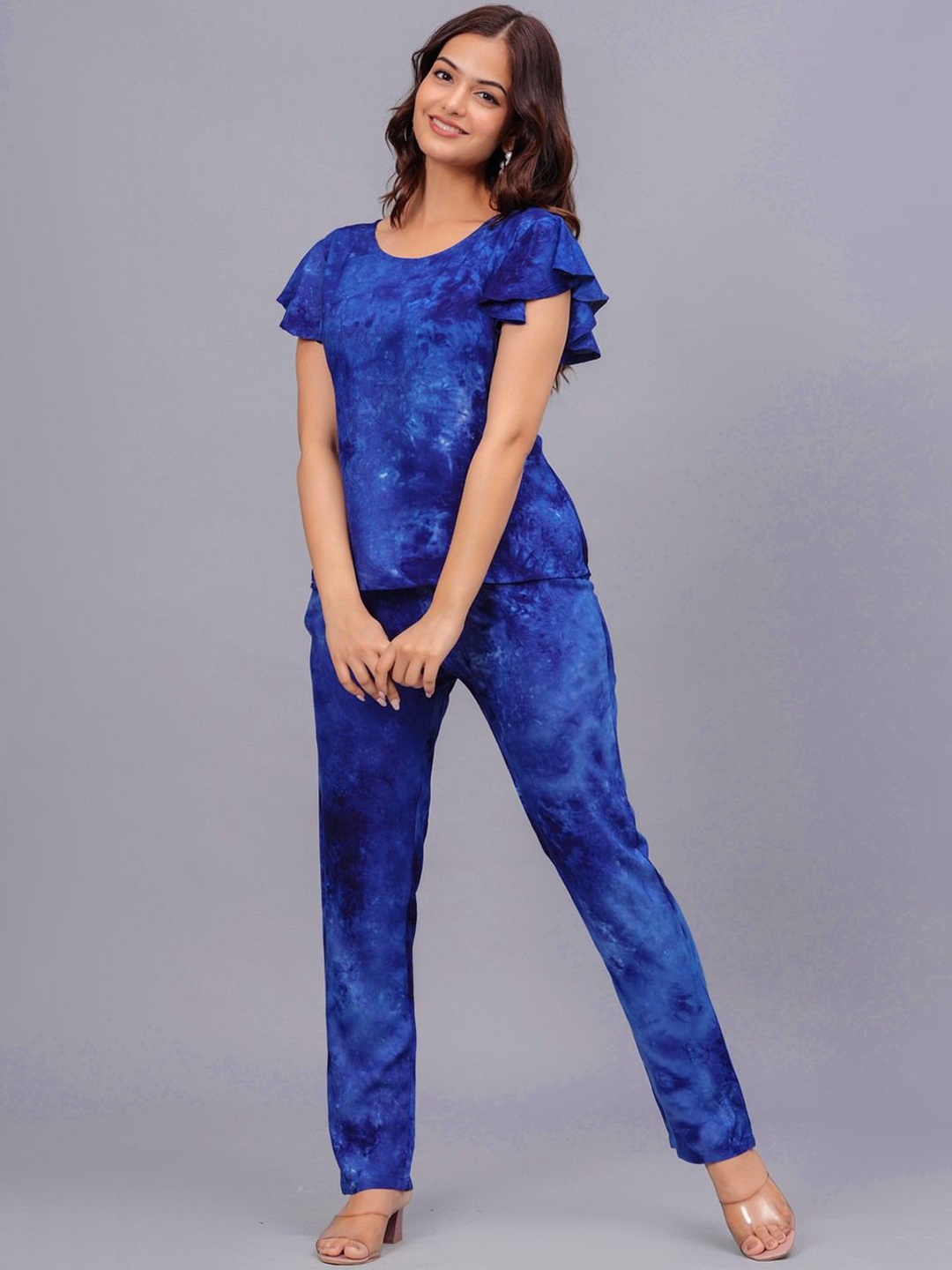 

Bachuu Tie and Dye Printed Top With Trousers Co-Ords, Blue