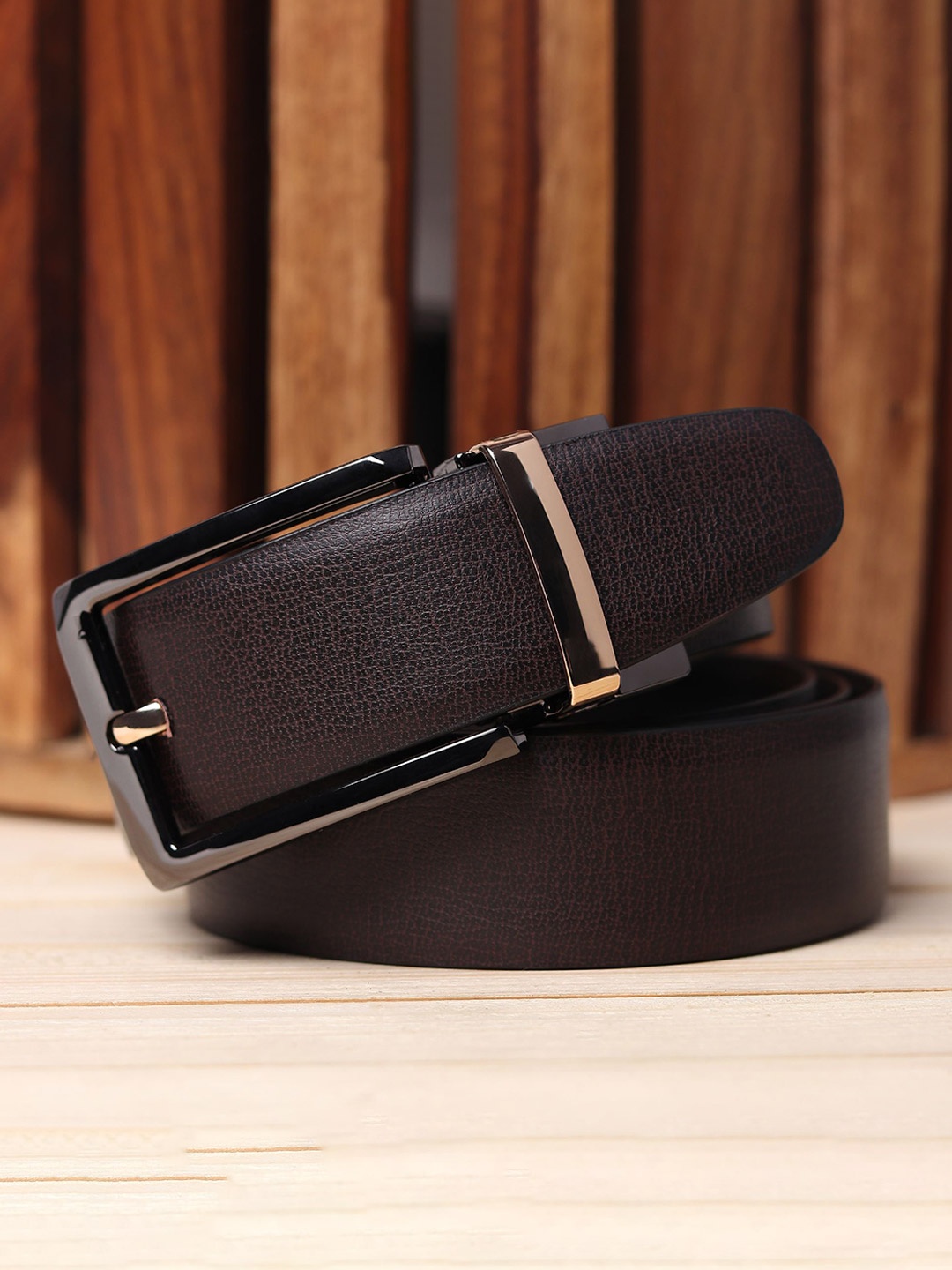 

WINSOME DEAL Men Tang Closure Textured Formal Belt, Brown