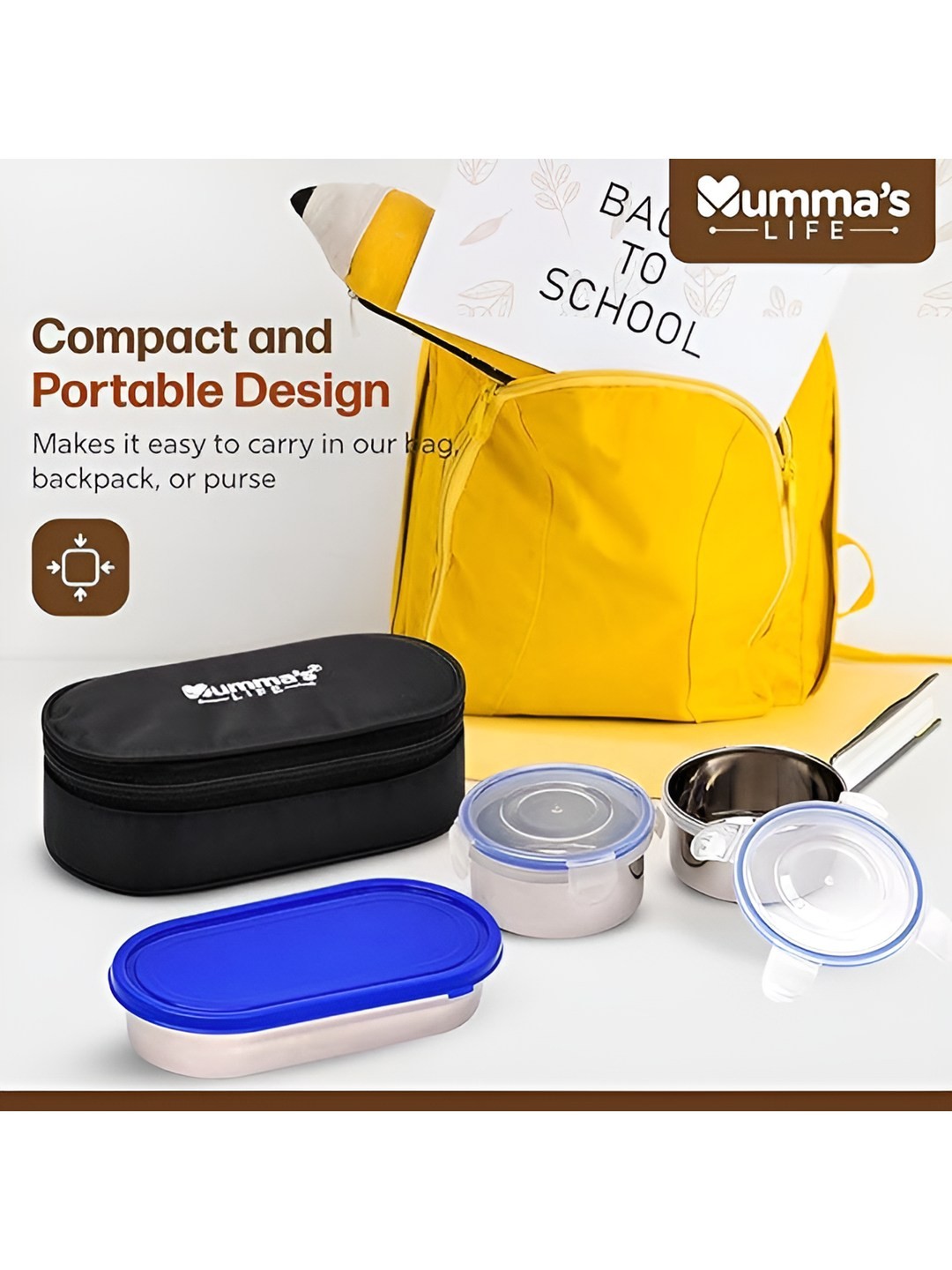 

Mumma's Life Black & Blue 5 Pieces Stainless Steel Lunch Box