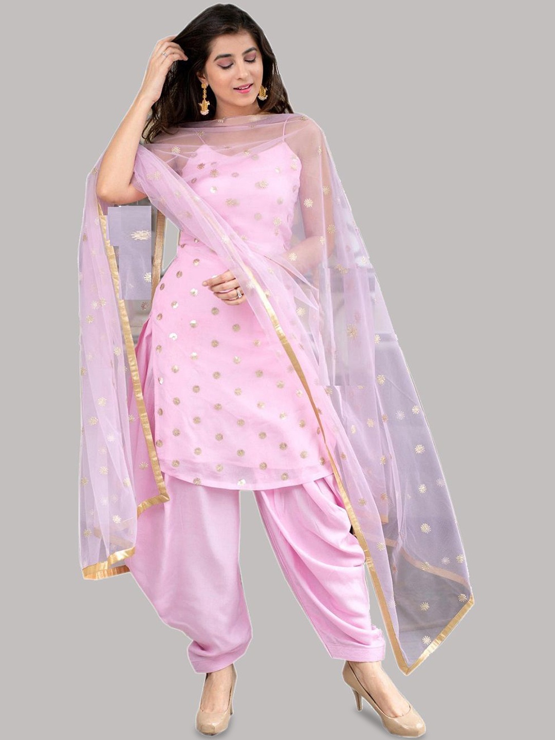 

KALINI Embroidered Semi-Stitched Dress Material, Pink