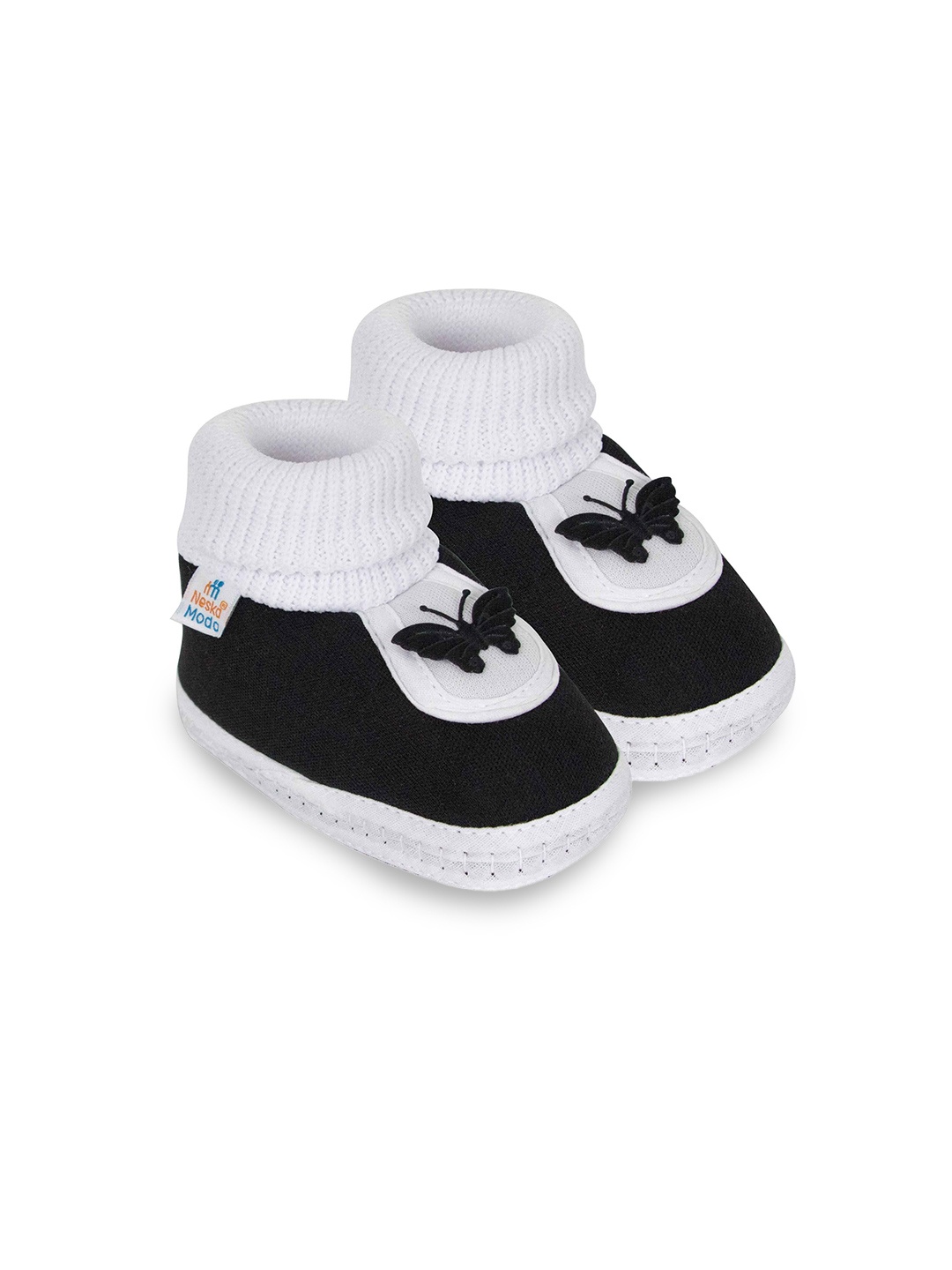 

NESKA MODA Unisex Kids Coiourblocked Cotton Booties, Black