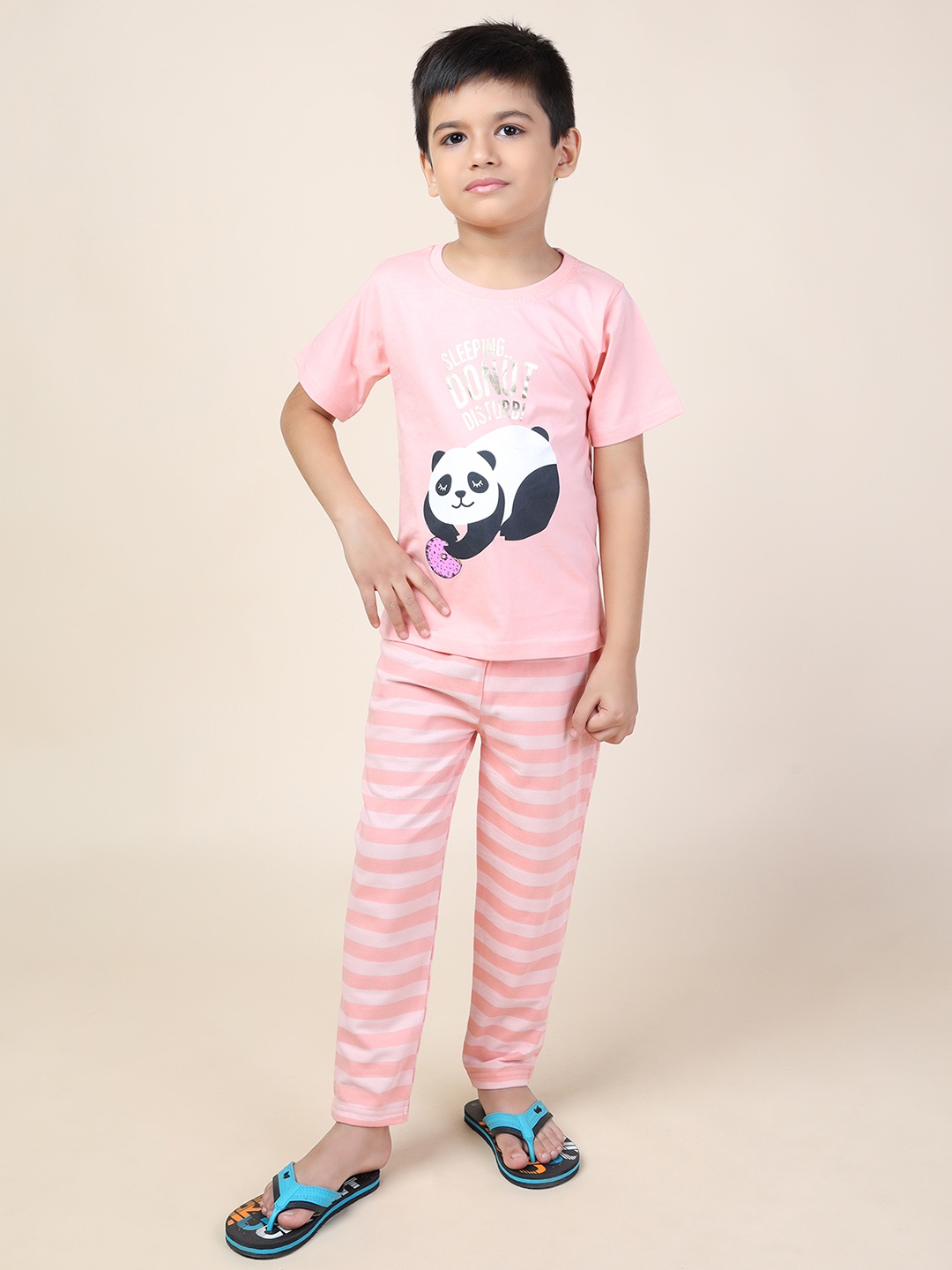 

Here&Now X Denikid Boys Pure Cotton Printed T-shirt with Trousers, Peach