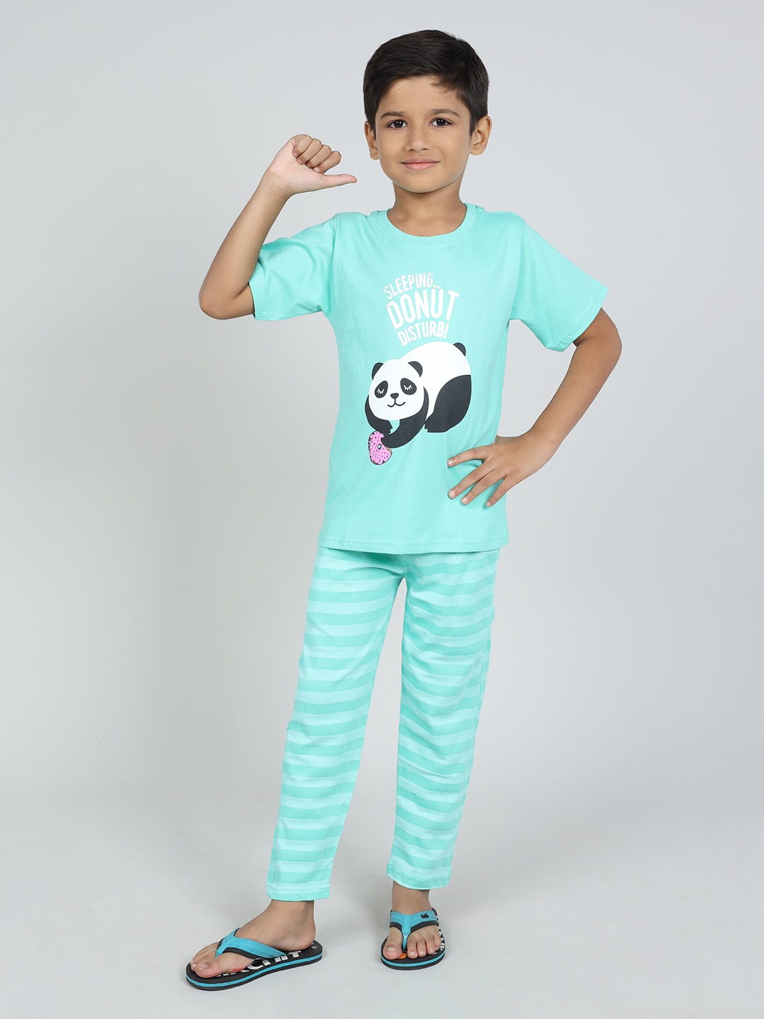 

Here&Now X Denikid Boys Printed Pure Cotton T-shirt with Pyjamas, Sea green