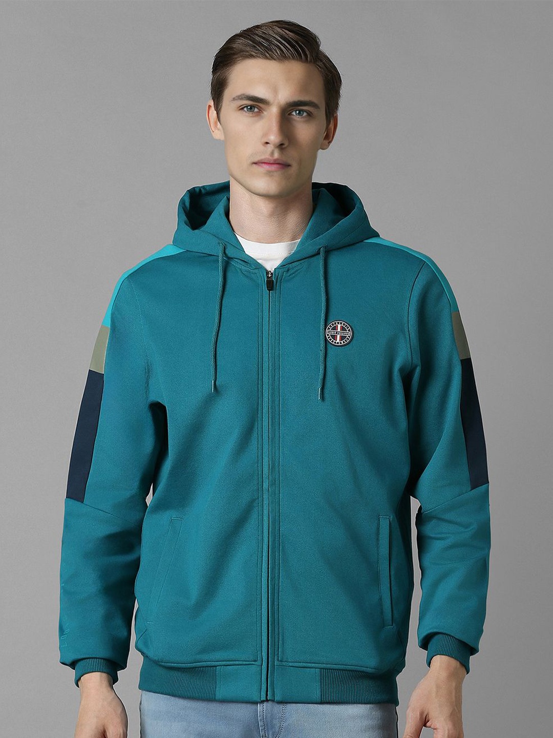 

Louis Philippe Sport Men Embroidered Brand Logo Cotton Hooded Sweatshirt, Teal