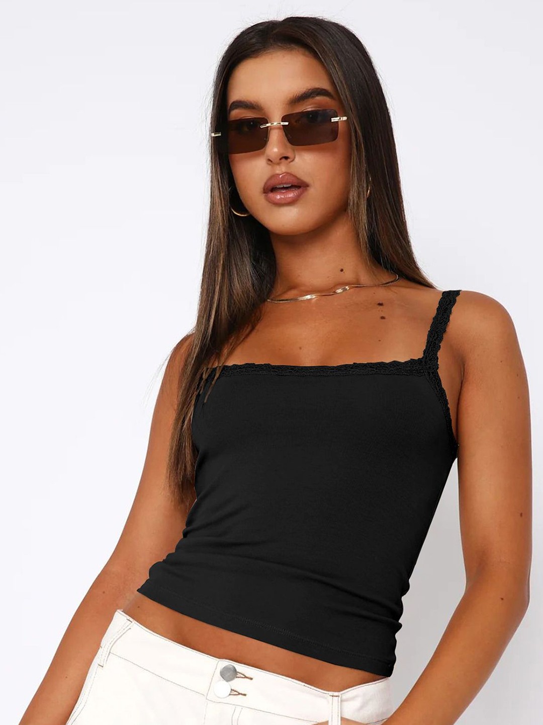 

StyleCast x Revolte Women Solid Shoulder Straps Top, Black