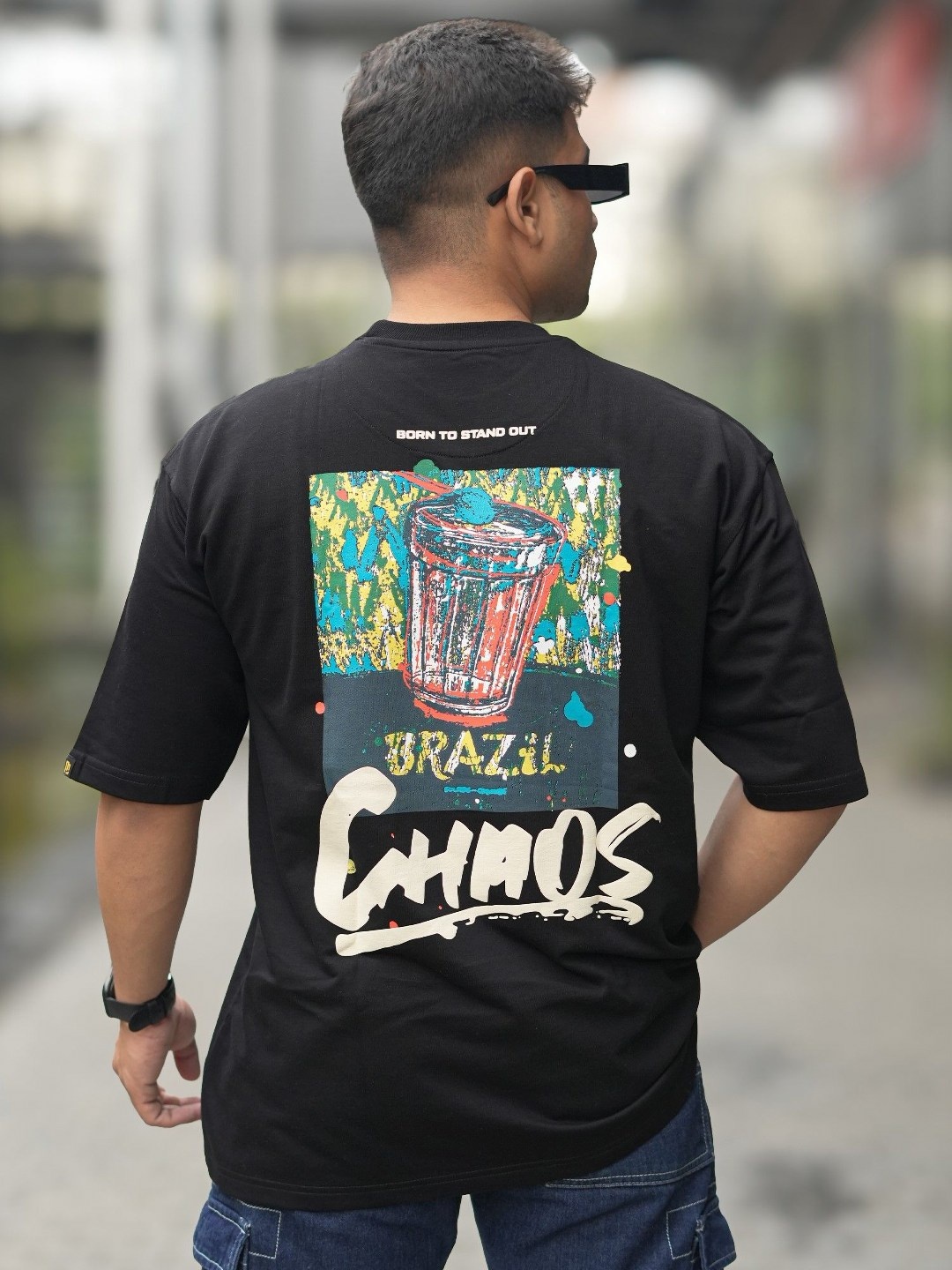 

Maniac Men Graphic Printed Round Neck Cotton Oversized T-Shirt, Black