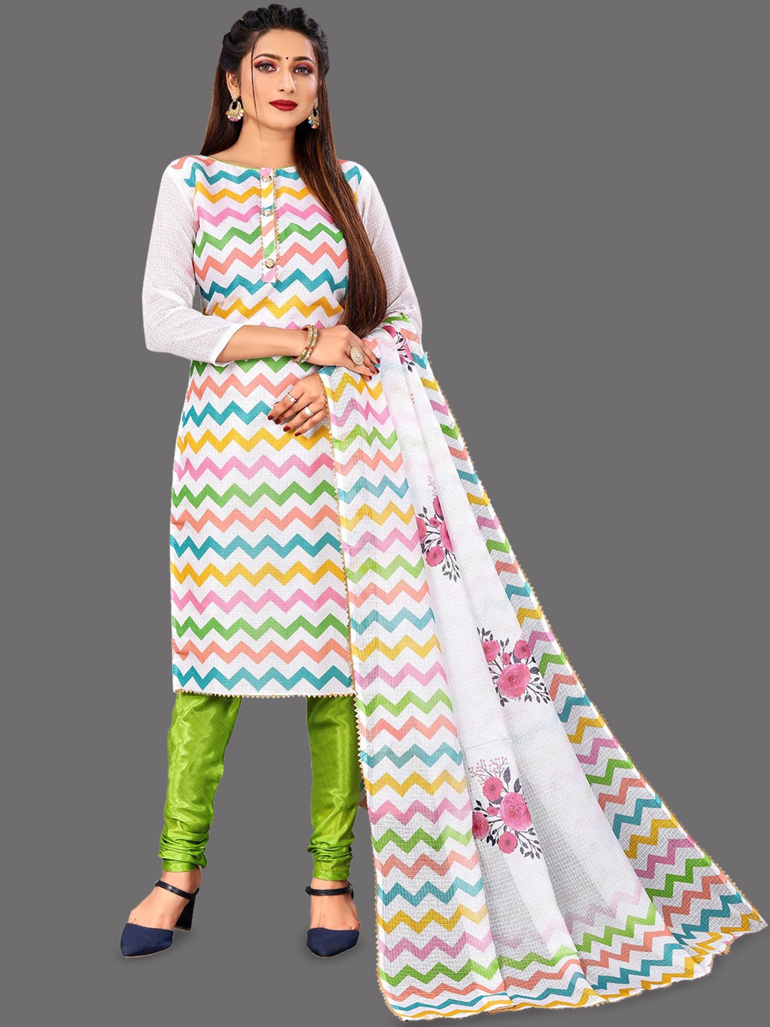 

JULEE Embroidered Pure Cotton Unstitched Dress Material, Green