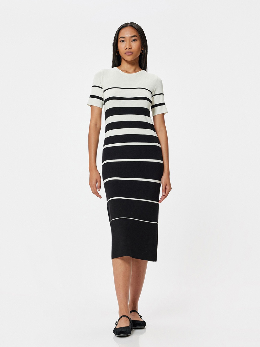 

Koton Striped Midi T-shirt Dress, Black