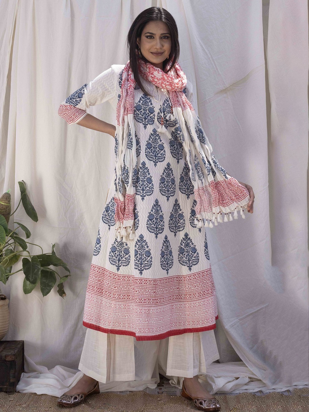 

Anni Designer Ethnic Motifs Printed Regular A-Line Kurta With Palazzos & Dupatta, White
