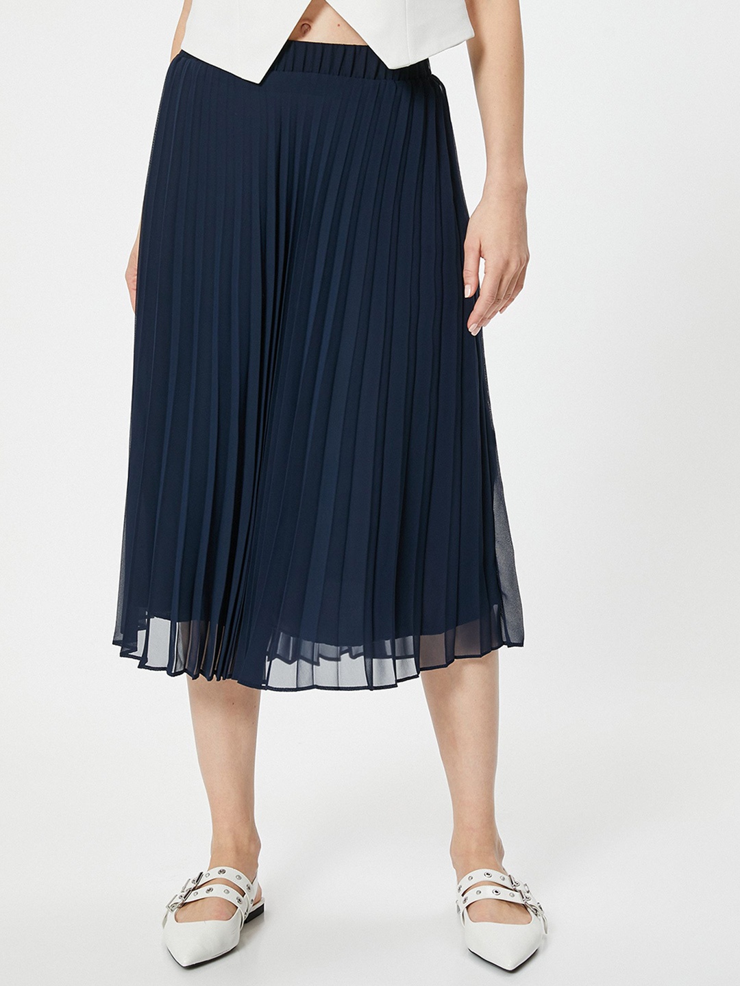 

Koton Women Flared Knee Length A-Line Skirts, Navy blue