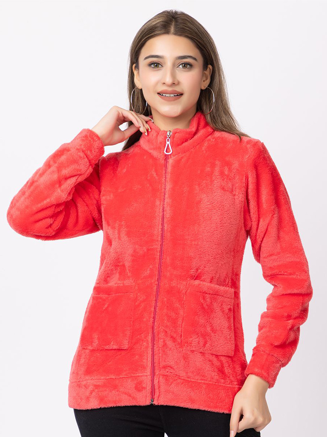 

LO G LO Women Solid Knitted Sweatshirt, Red