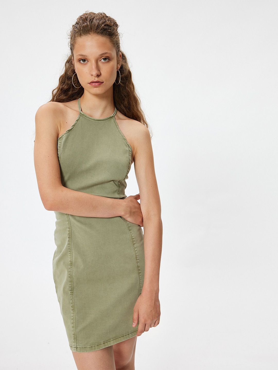 

Koton Halter Neck Sleeveless Sheath Dress, Green