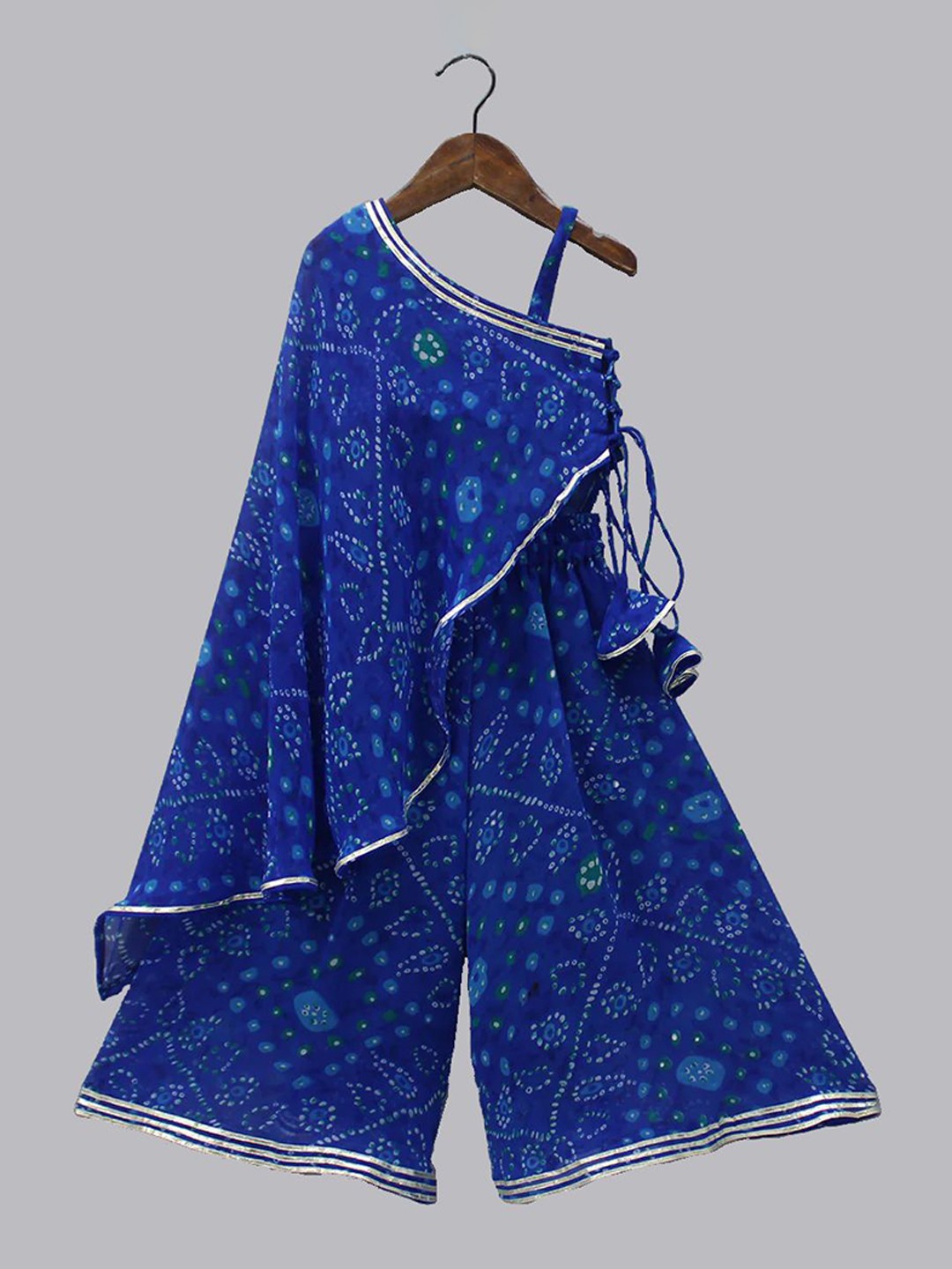

BAESD Girls Bandhani Printed Regular Gotta Patti A-Line Top with Palazzos, Blue