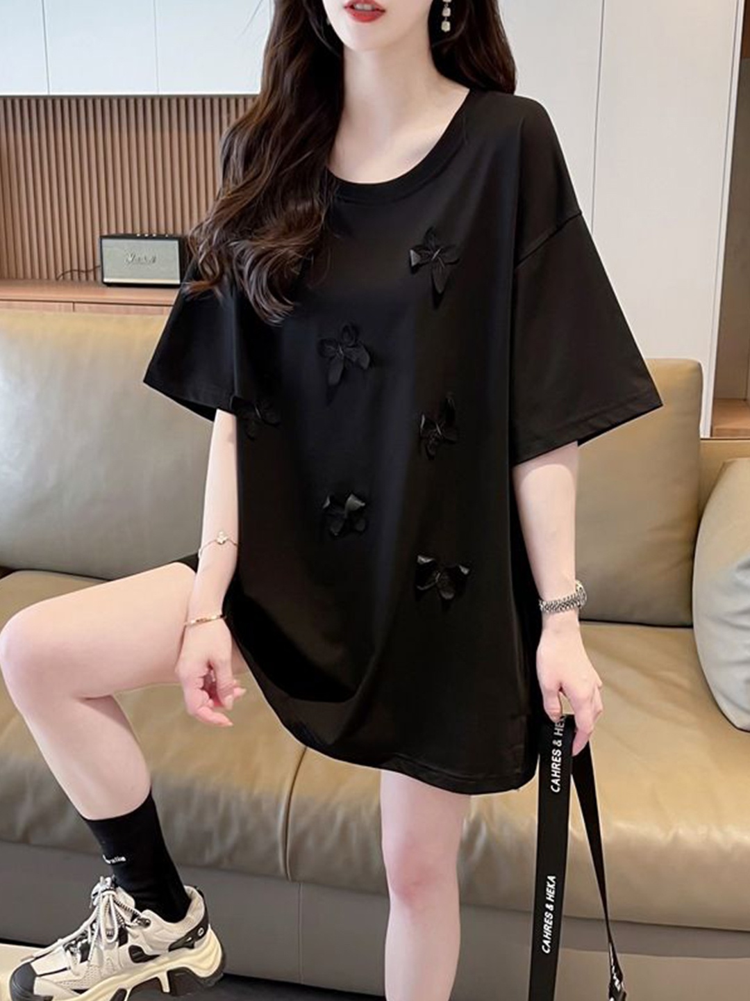

StyleCast x Revolte Women Solid Round Neck Cotton Top, Black