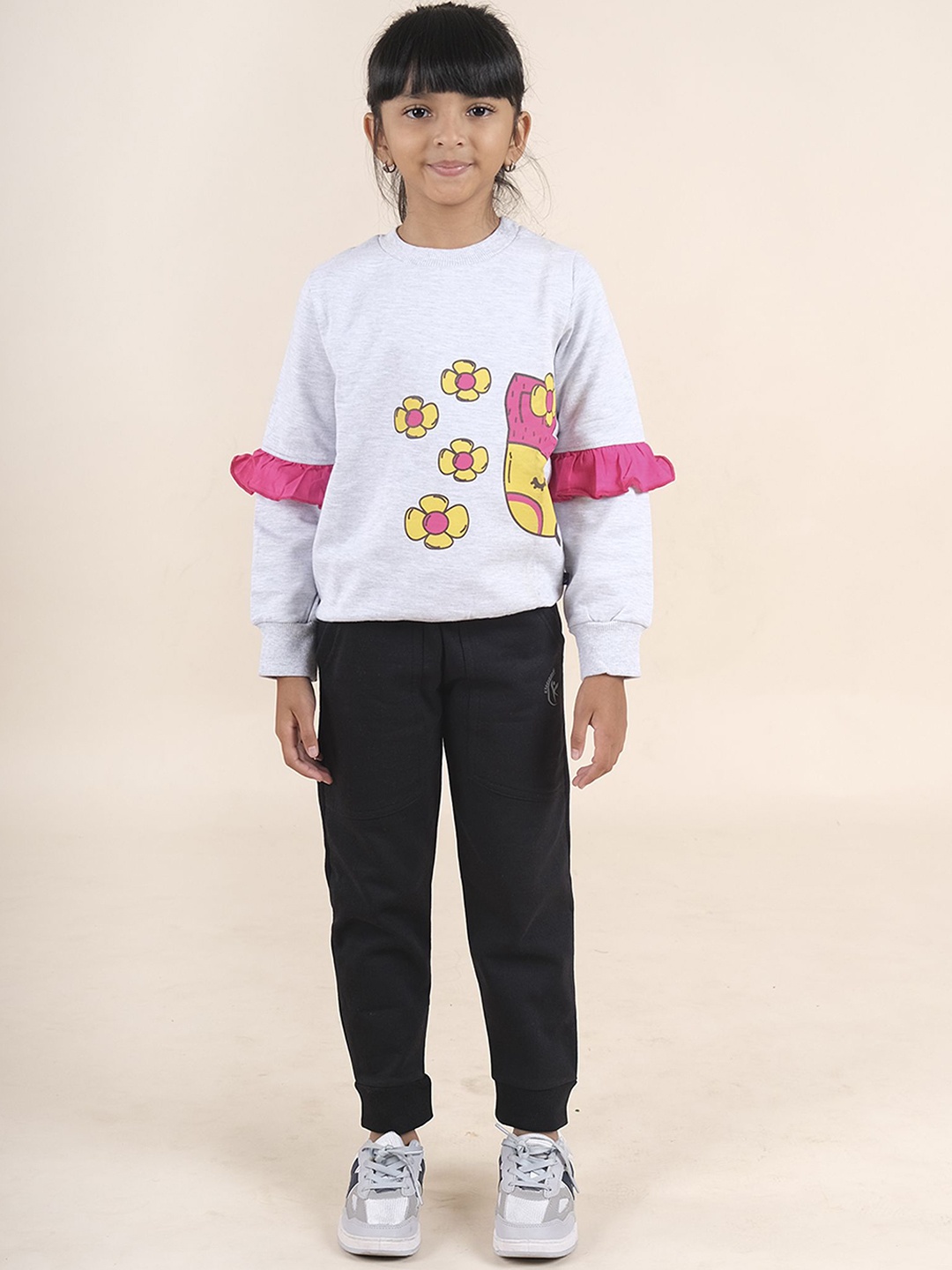 

KiddoPanti Girls Graphic Printed Tracksuits, Grey