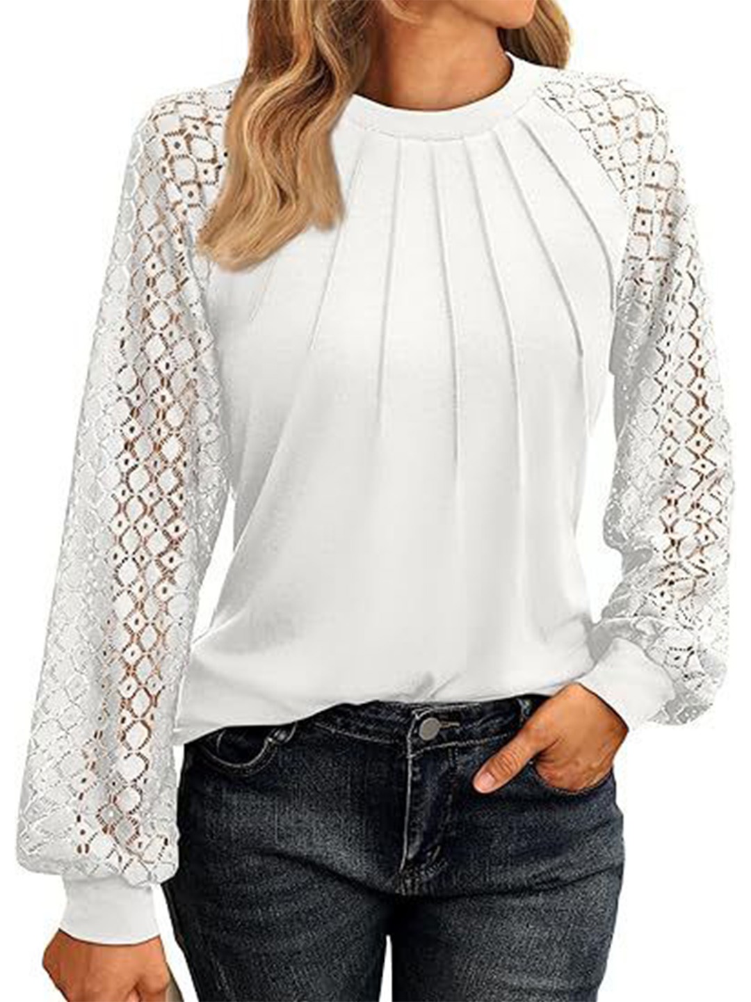 

StyleCast x Revolte Women Crochet Round Neck Top, White