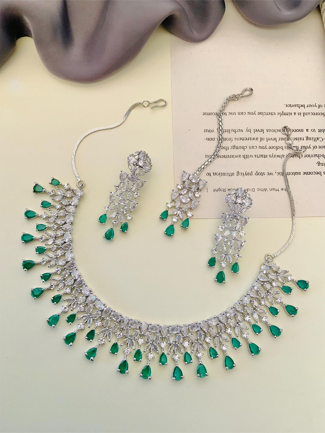 

ABDESIGNS Sophisticated Silver-Plated AD Stone Studded Jewellery Set