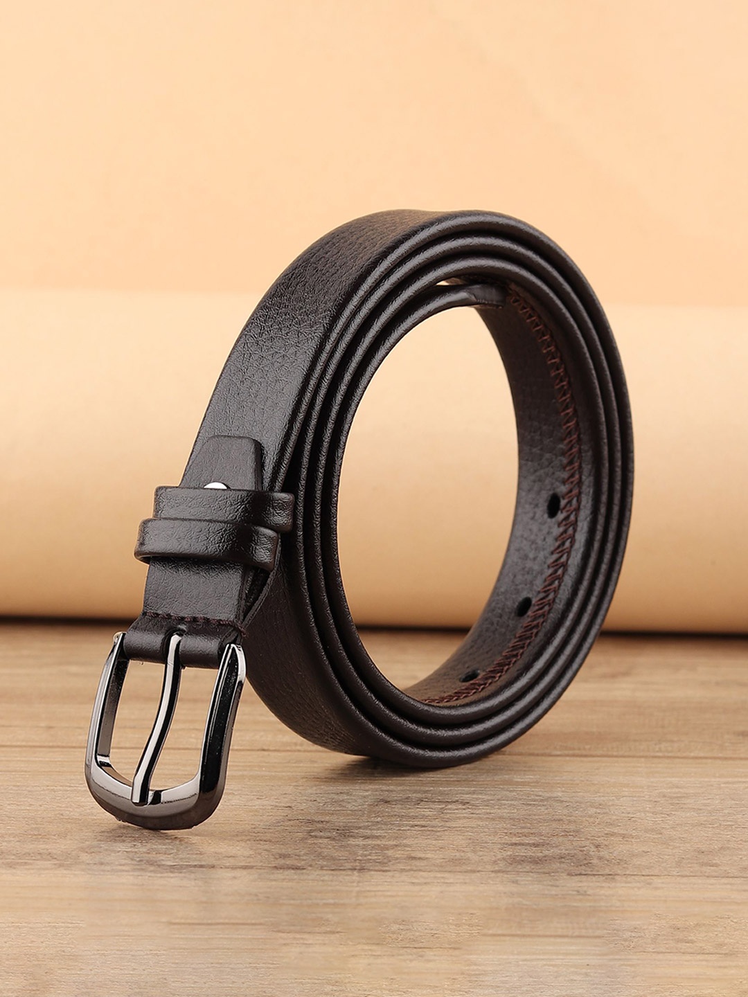 

WINSOME DEAL Women Tang Closure Textured Formal Belt, Brown