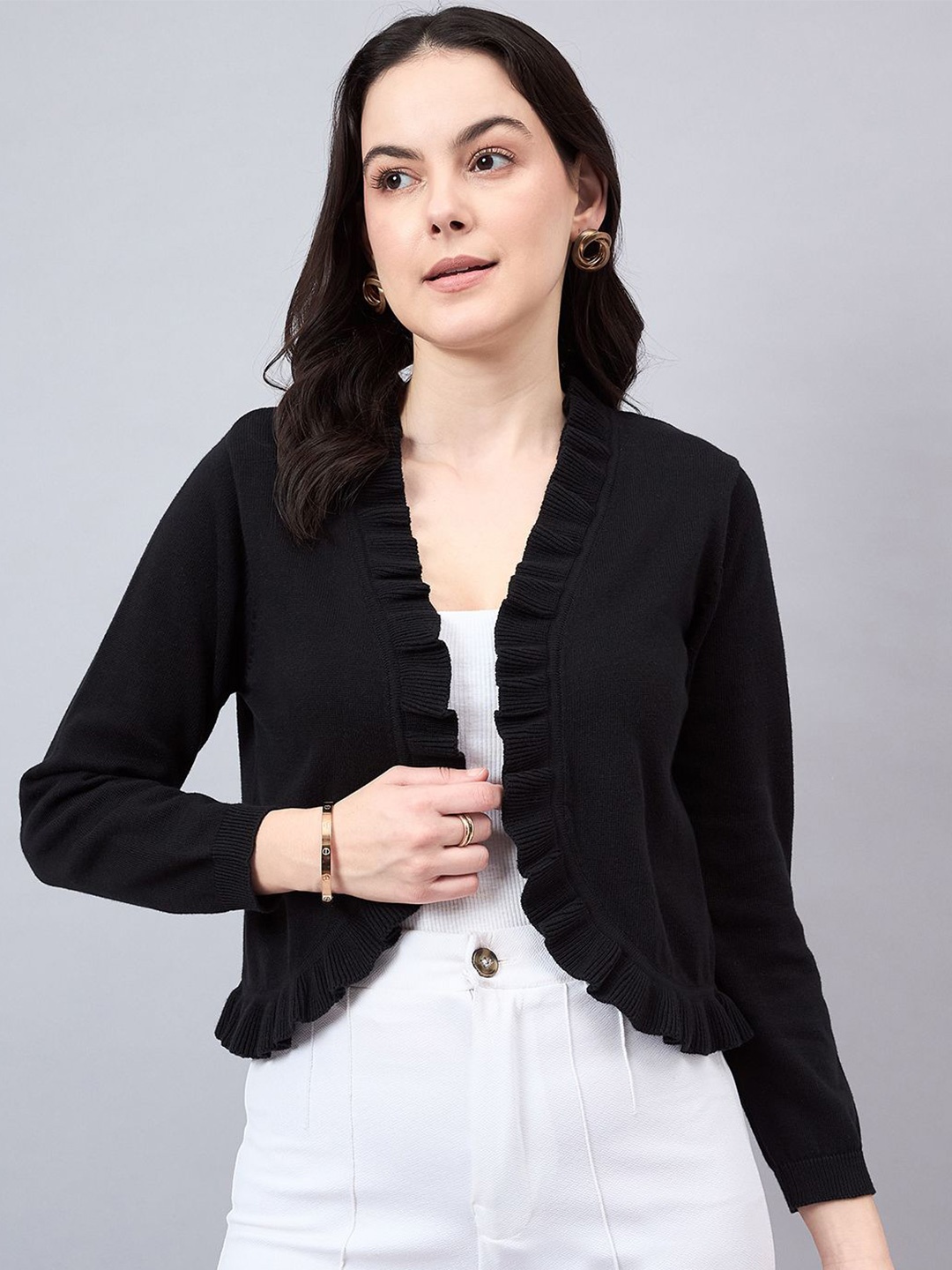 

Style Quotient Cotton Open Front Shrug, Black