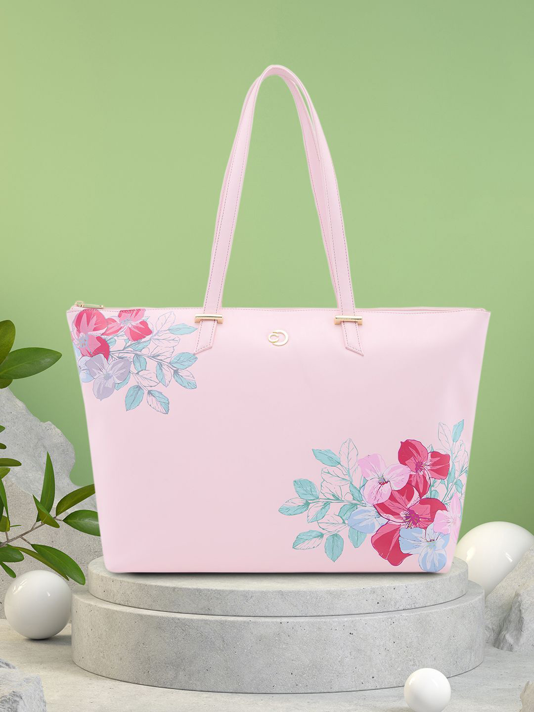 

Caprese Floral Printed Oversized Structured Tote Bag, Pink