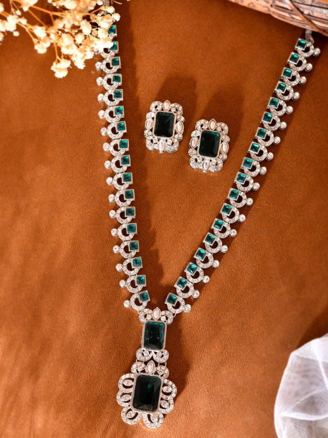 

VOJ Silver-Plated Stainless Steel American Diamond Stone-Studded Jewellery Set
