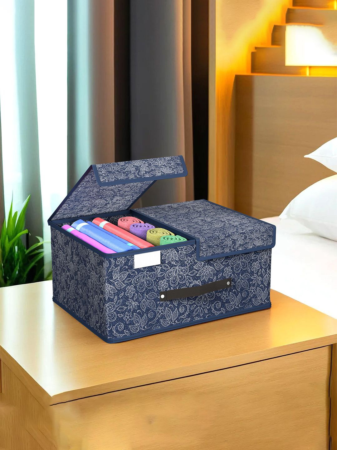 

Kuber Industries Navy Blue 10 Pieces Printed Foldable Multi-Utility Organisers