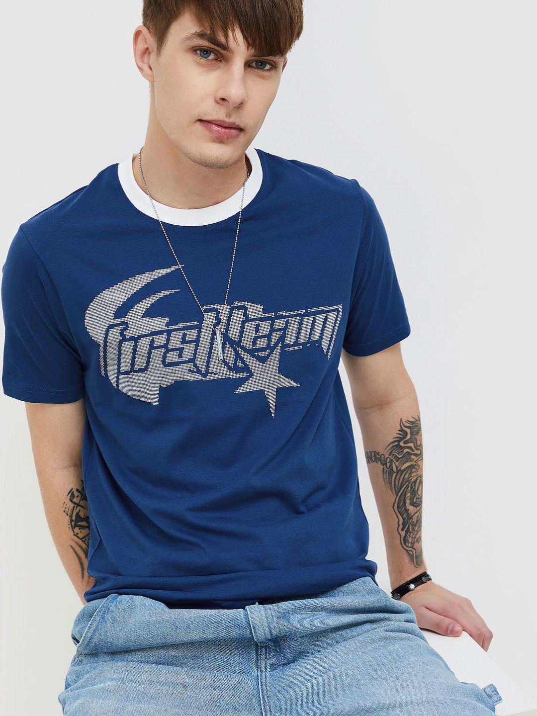 

Fame Forever by Lifestyle Men Typography Printed Round Neck Cotton Tshirt, Blue