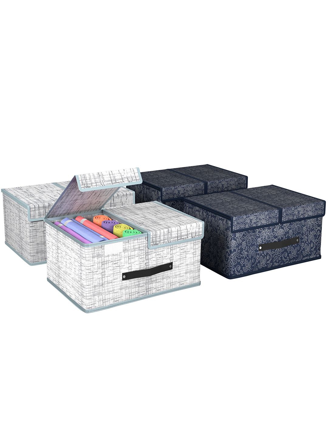 

Kuber Industries Navy Blue & Grey 4 Pieces Foldable Double Lid Multi-Utility Organisers